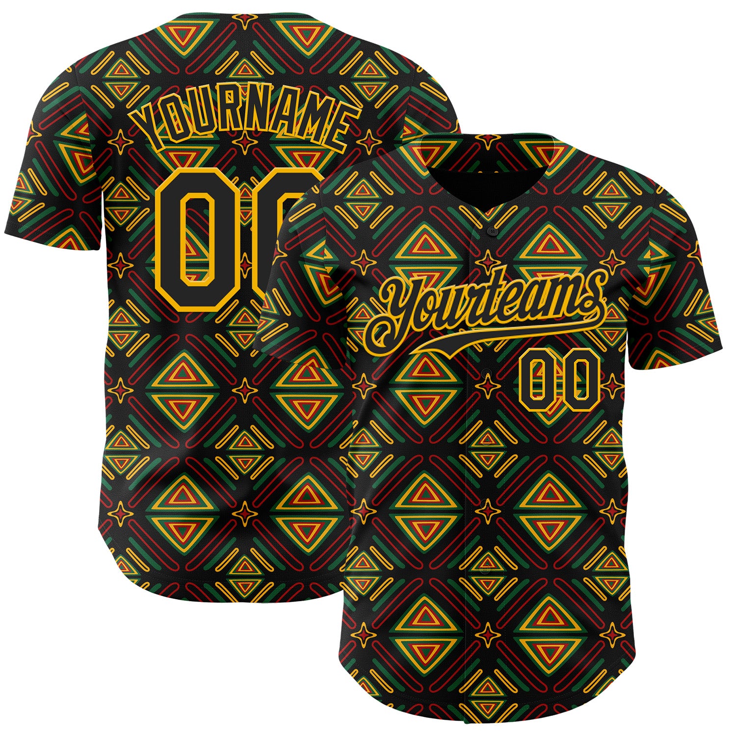 Custom Black Green Red-Gold 3D Pattern Design Black History Month African Ethnicity Style Abstract Geometric Authentic Baseball Jersey