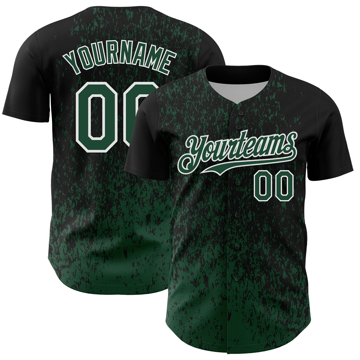 Custom Black Green-White 3D Pattern Design Abstract Fragment Splatter Authentic Baseball Jersey