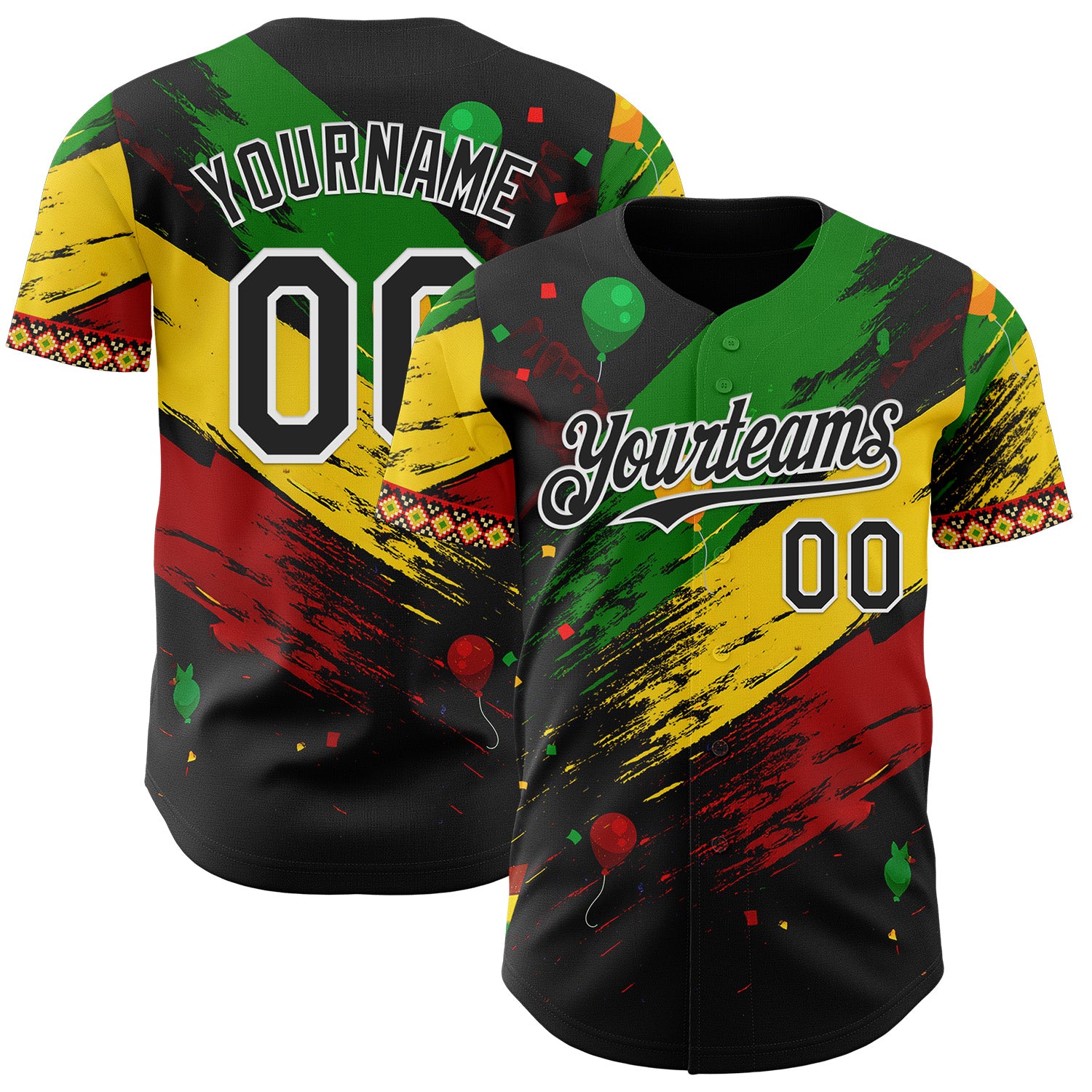 Custom Black Green Yellow Red-White 3D Pattern Design Black History Month Africa Tribal Authentic Baseball Jersey