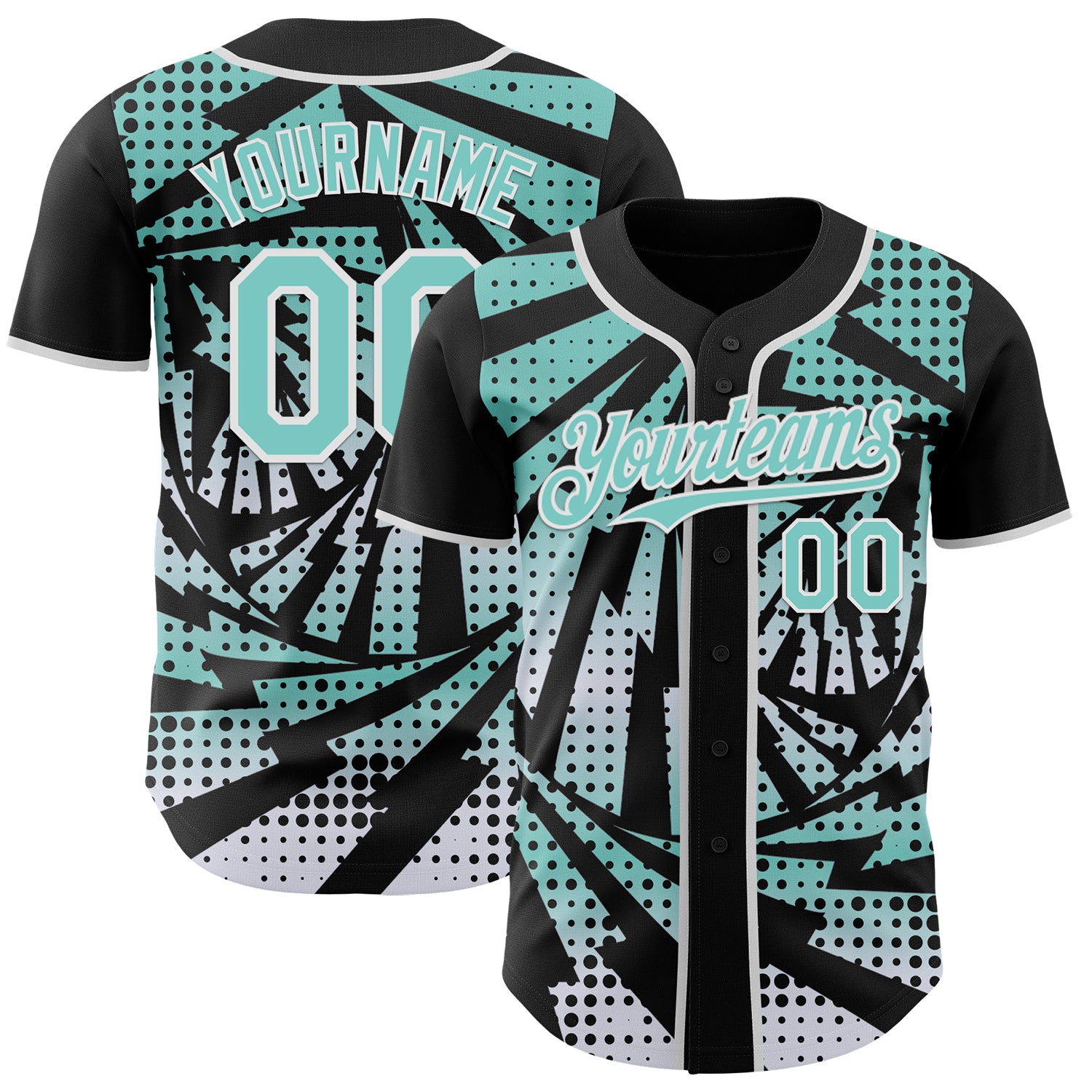 Custom Black Ice Blue-White Lightning Gradient Dot Authentic Baseball Jersey