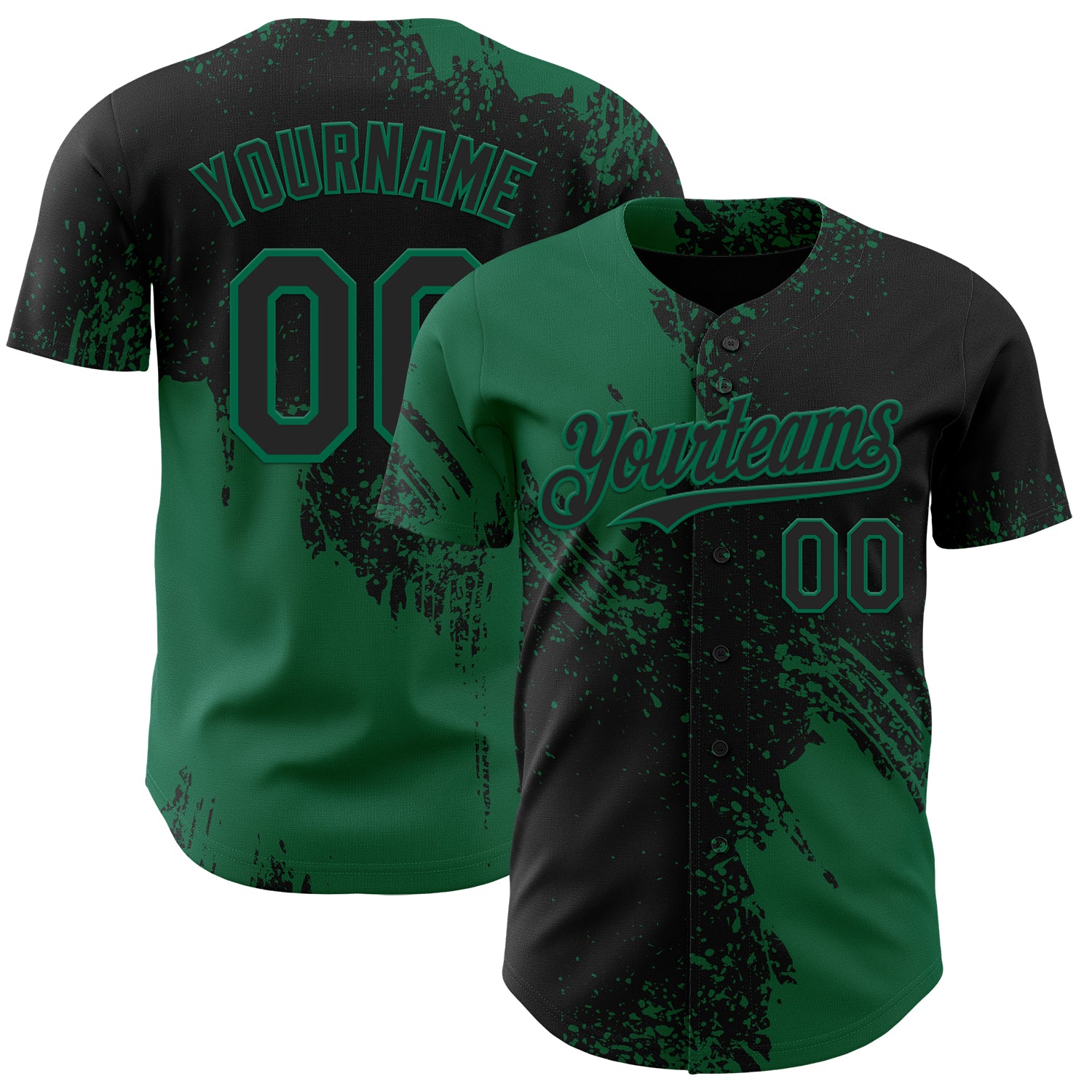 Custom Black-Kelly Green Abstract Brush Stroke Authentic Baseball Jersey