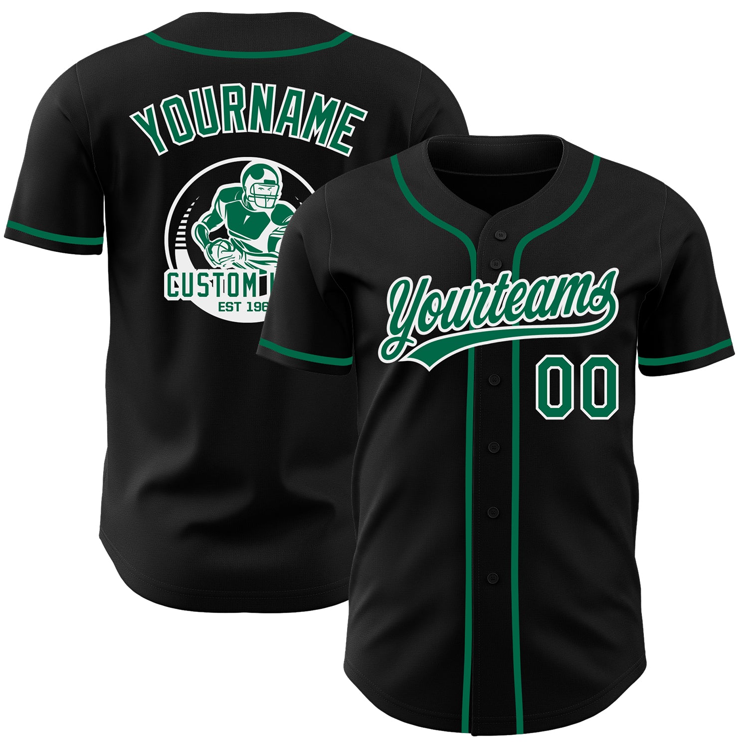 Custom Black Kelly Green-White Authentic Baseball Jersey