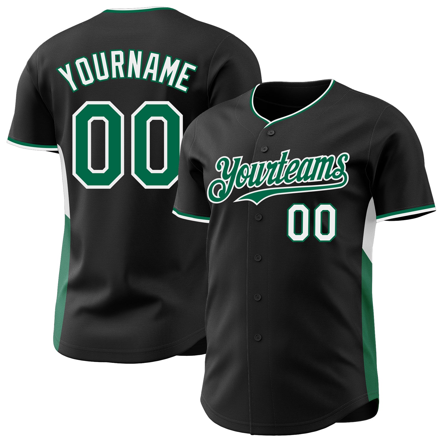 Custom Black Kelly Green-White Classic Color Block Side Panel Stripe Authentic Baseball Jersey