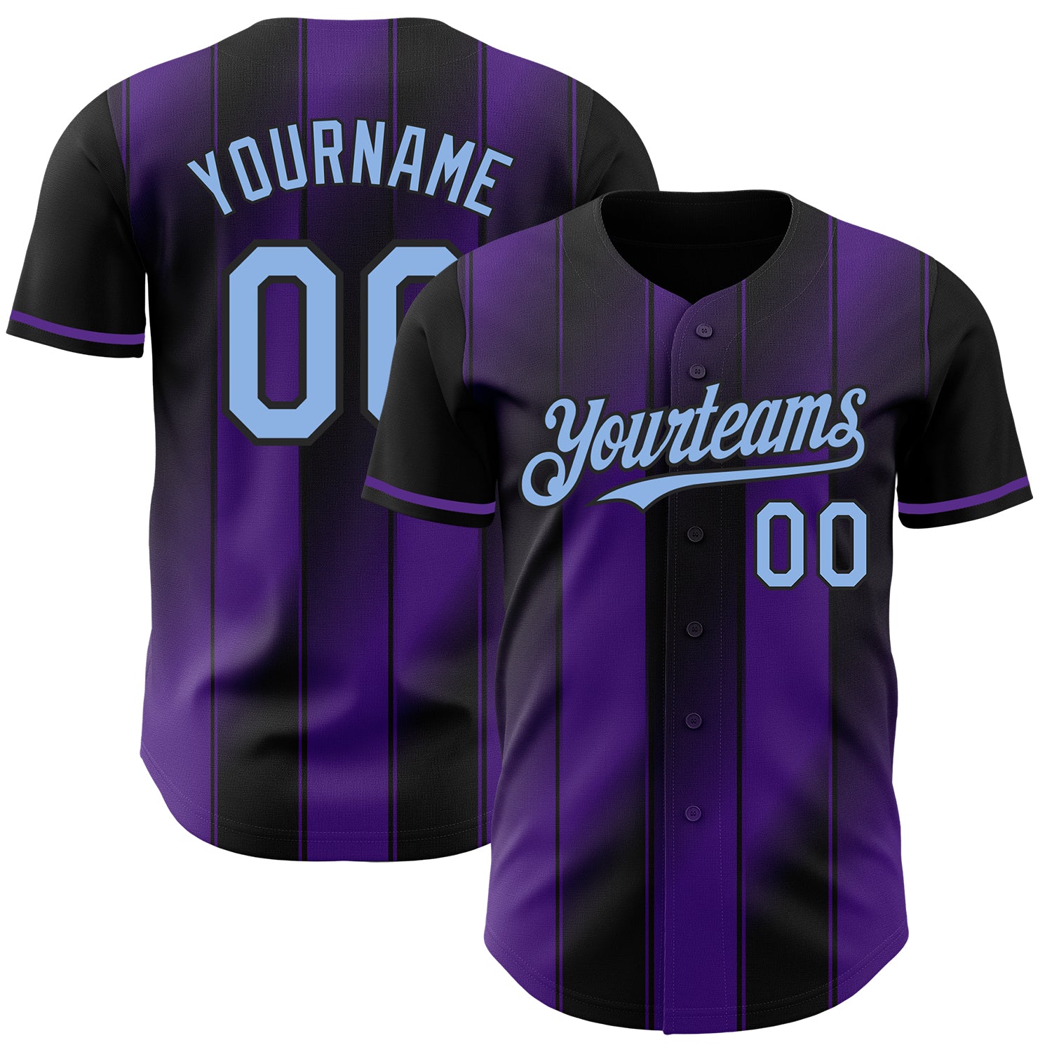 Custom Black Light Blue-Purple Gradient Classic Vertical Stripe Authentic Baseball Jersey