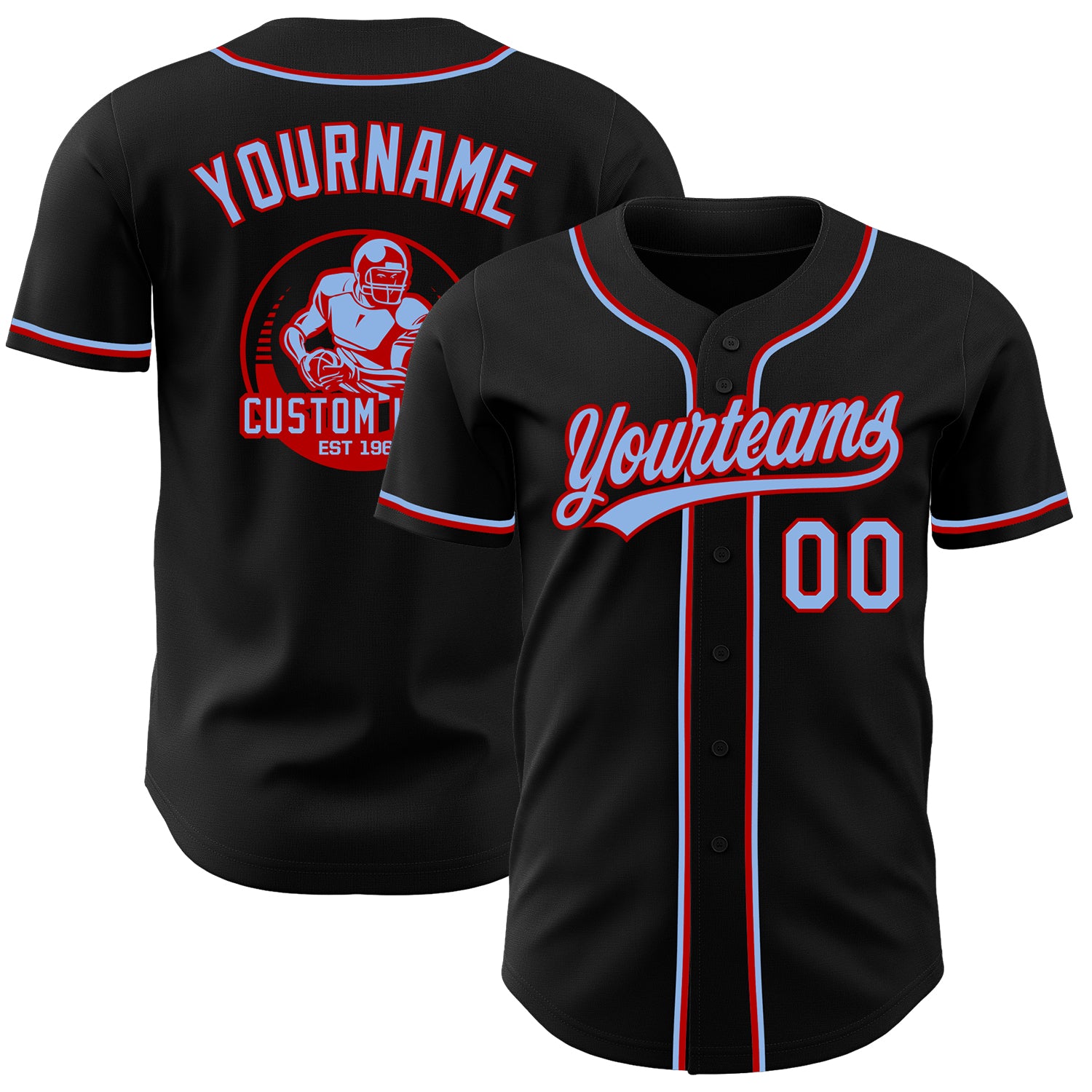 Custom Black Light Blue-Red Authentic Baseball Jersey