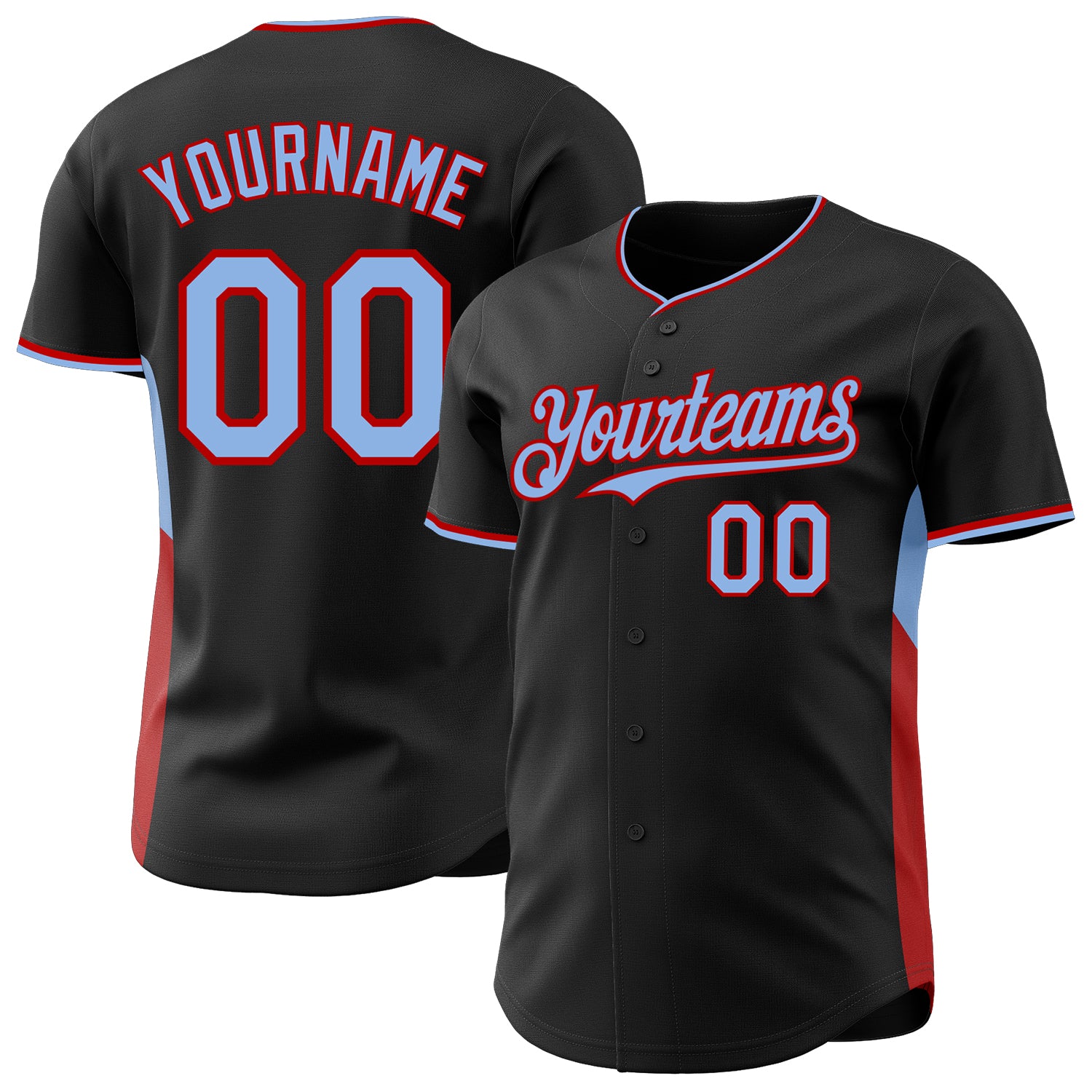 Custom Black Light Blue-Red Classic Color Block Side Panel Stripe Authentic Baseball Jersey