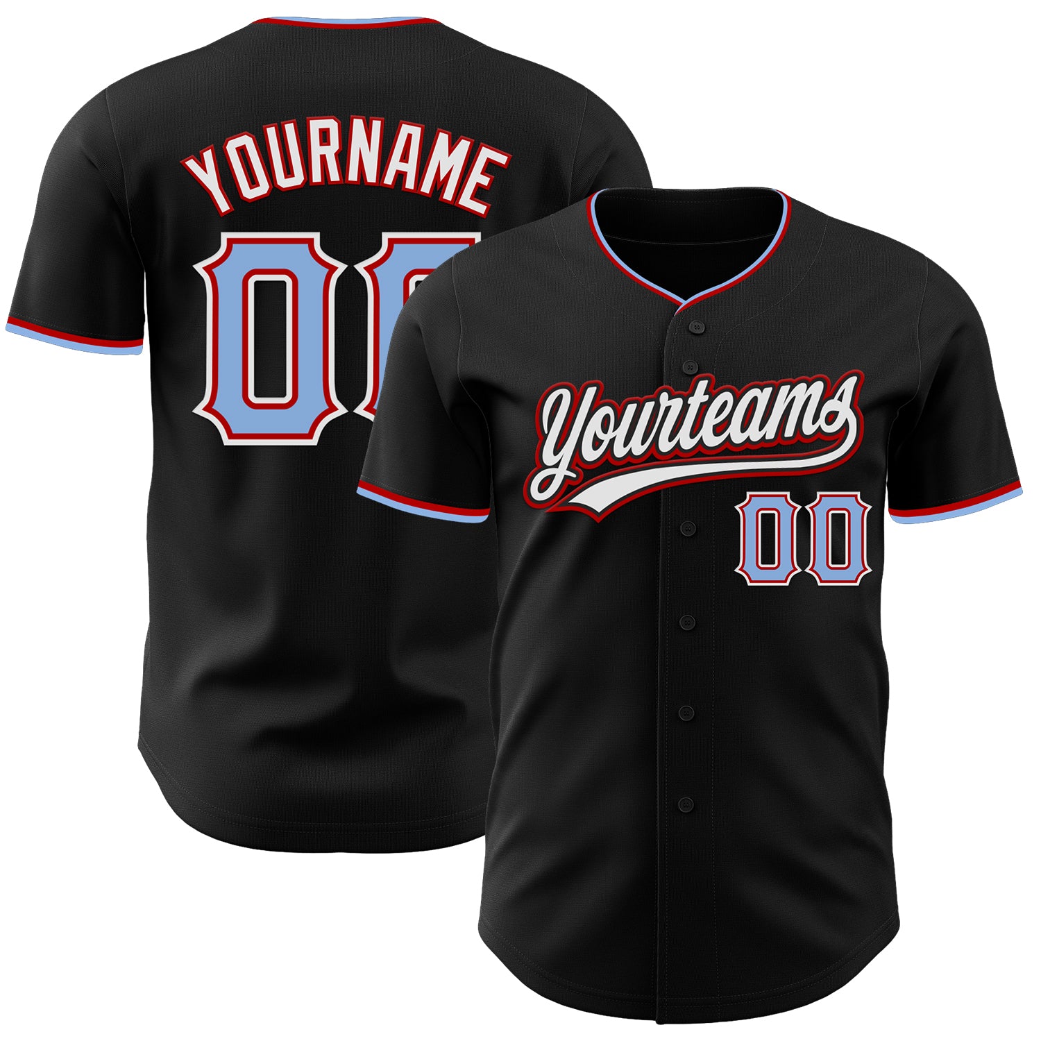 Custom Black Light Blue Red-White Authentic Baseball Jersey