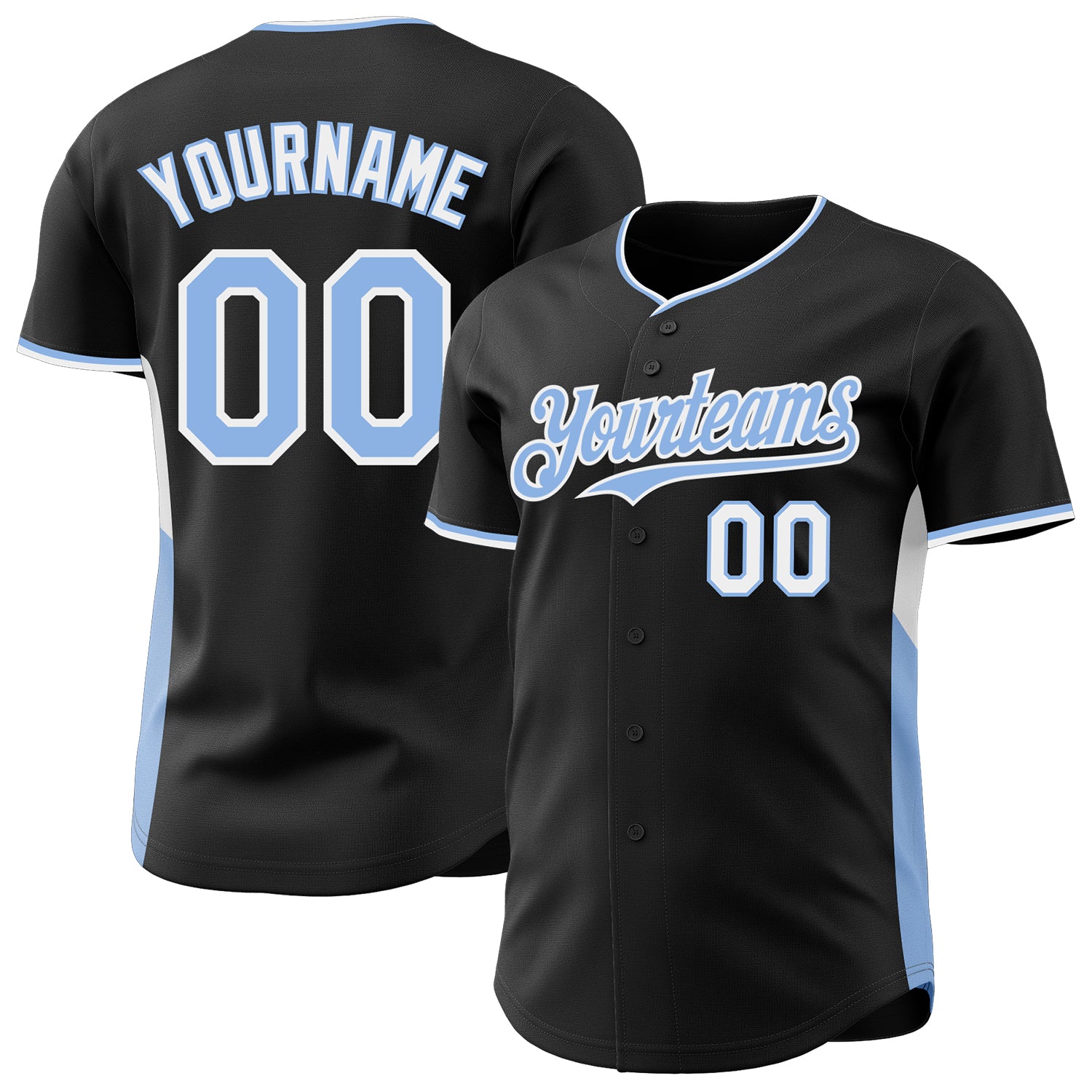 Custom Black Light Blue-White Classic Color Block Side Panel Stripe Authentic Baseball Jersey