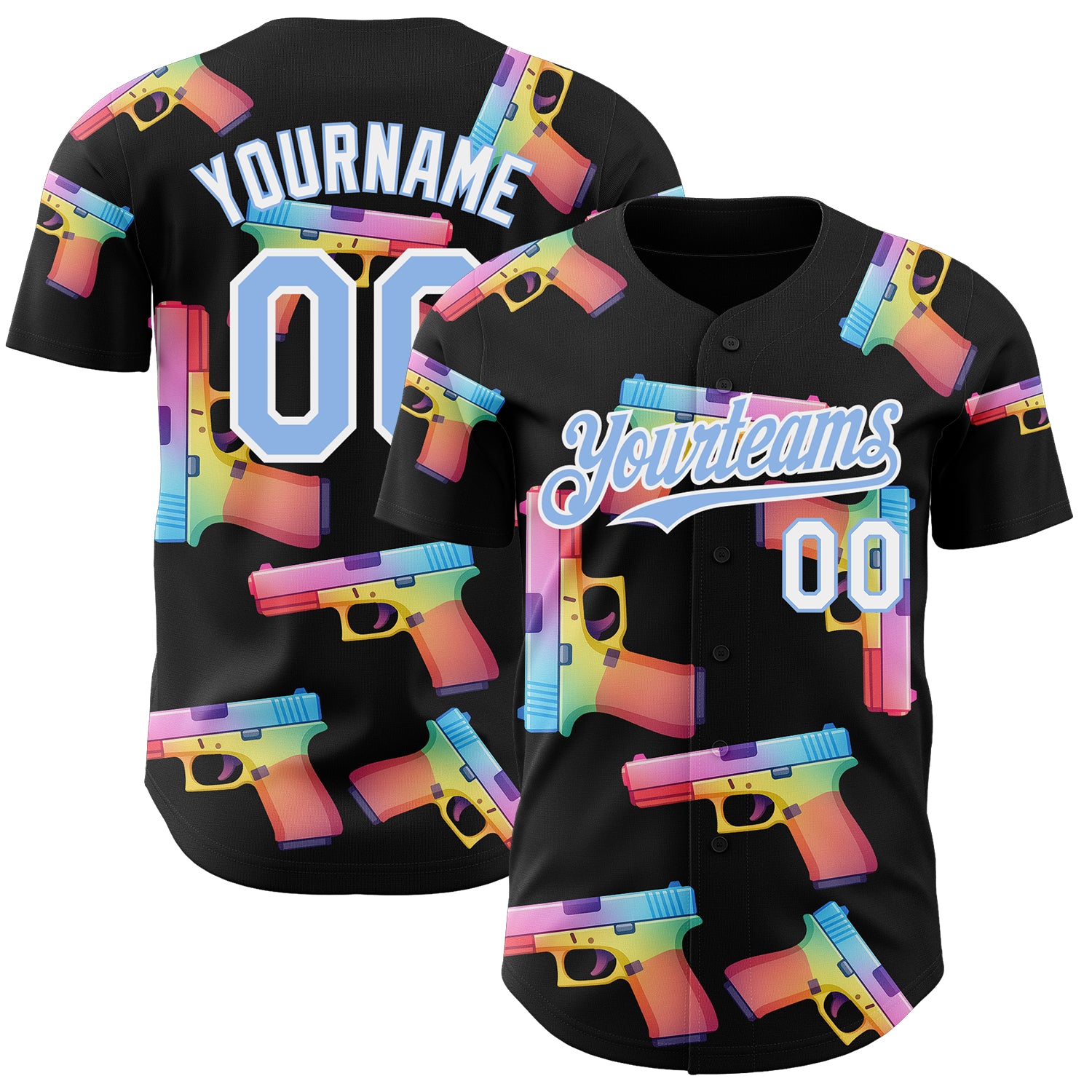 Custom Black Light Blue-White Colorful Firepower 3D Pattern Design Authentic Baseball Jersey