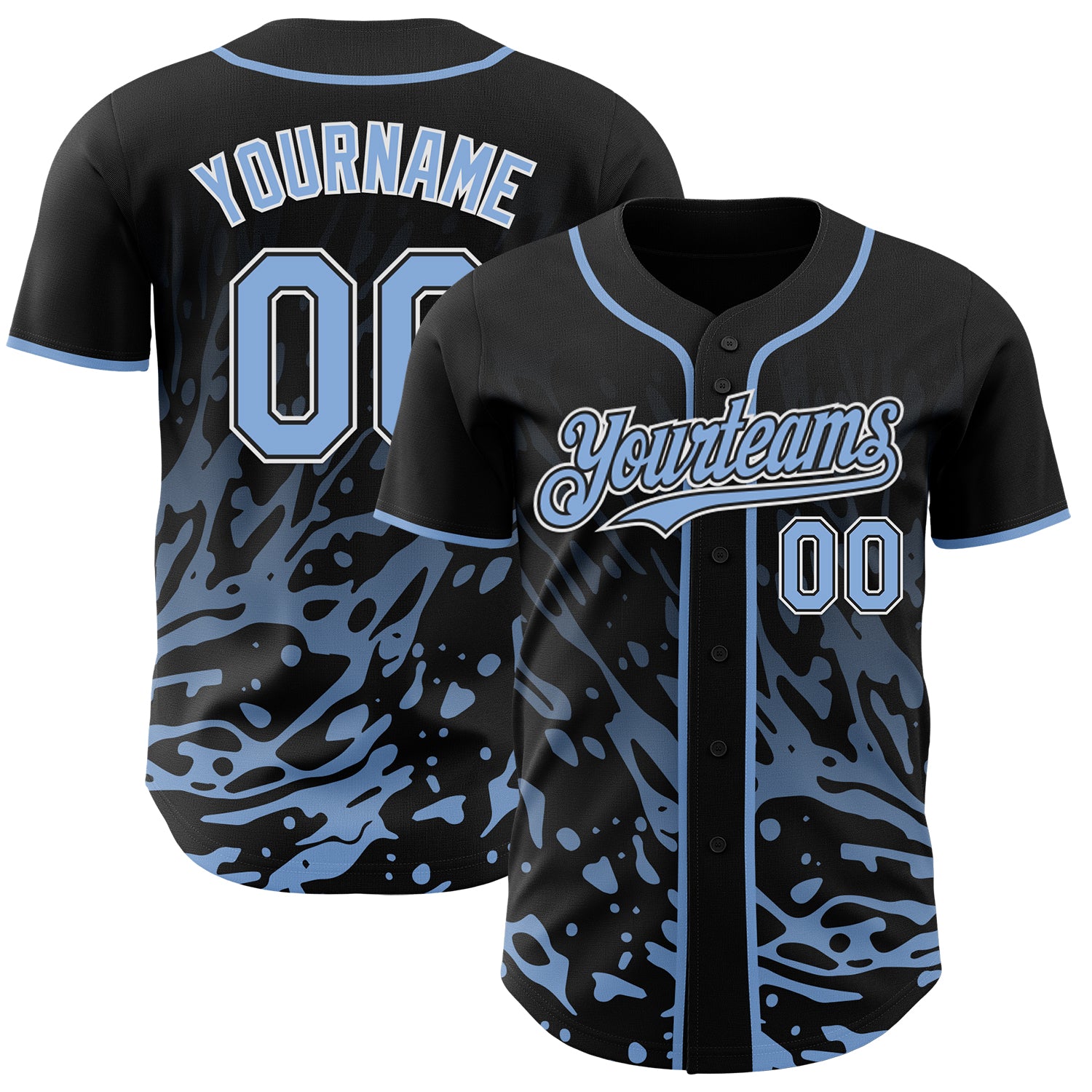 Custom Black Light Blue-White Fluid Liquid Wave Splatter Authentic Baseball Jersey