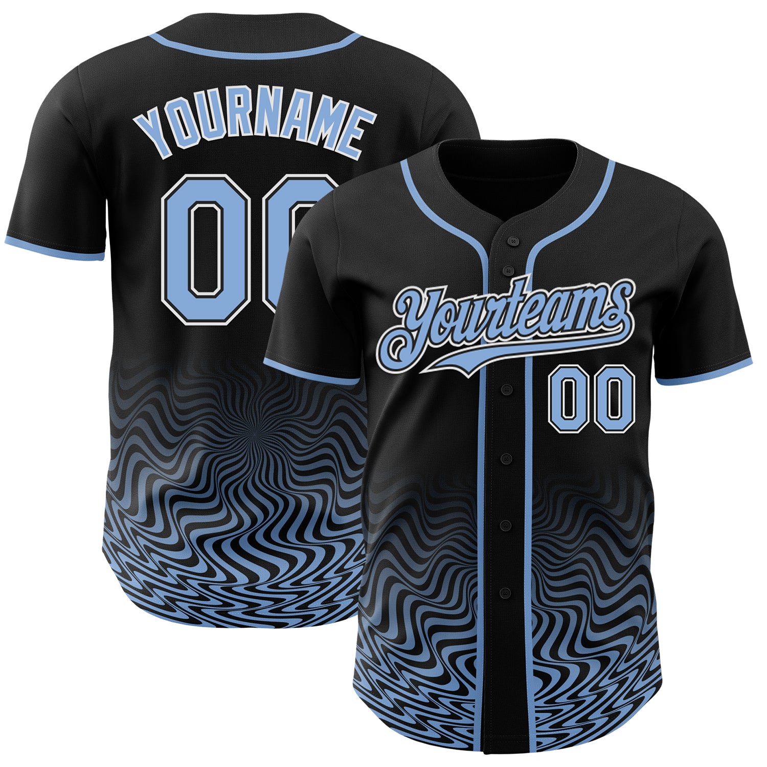 Custom Black Light Blue-White Fluid Wave Psychedelic Swirl Authentic Baseball Jersey