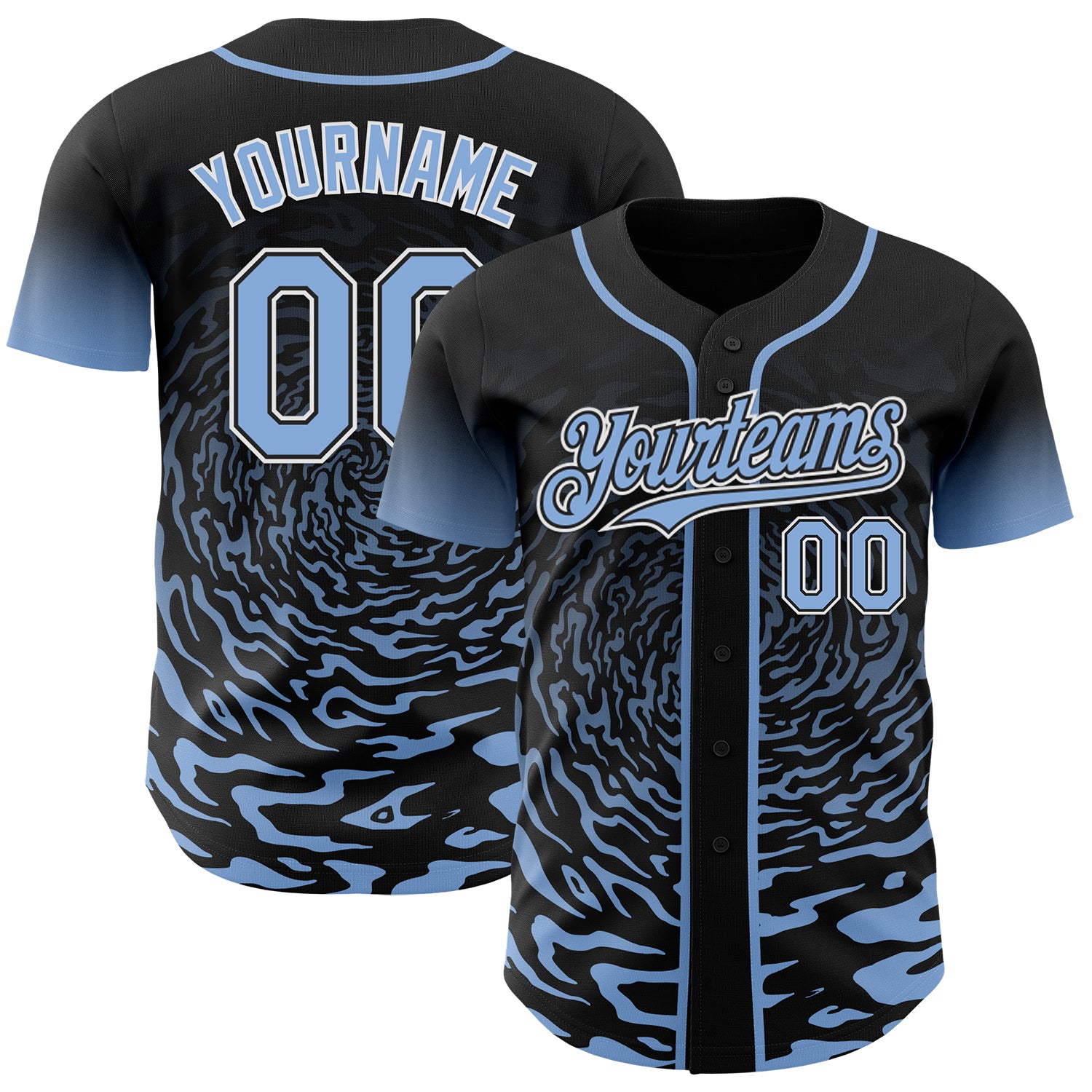 Custom Black Light Blue-White Fluid Wave Splatter Gradient Authentic Baseball Jersey