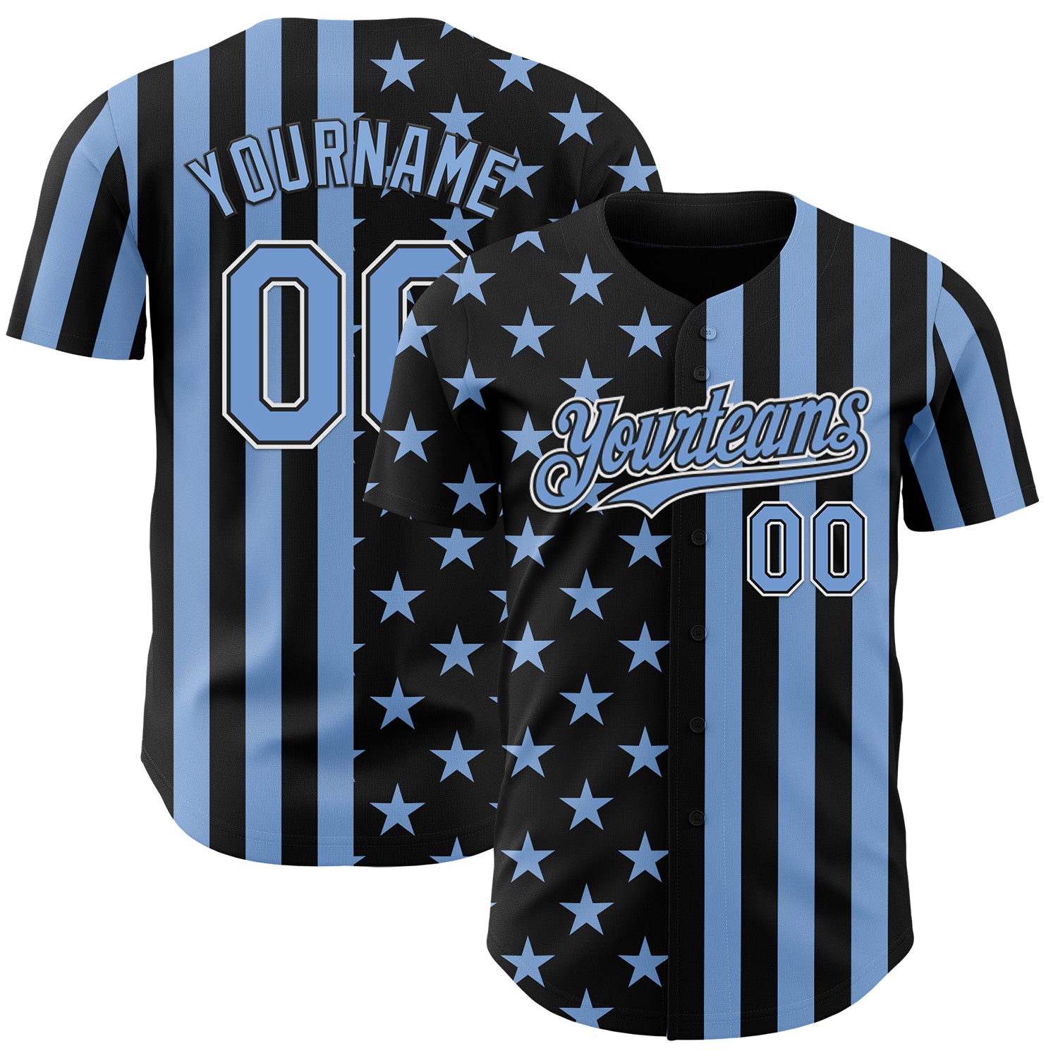 Custom Black Light Blue-White USA Flag Patriotic Split Stars and Stripes Authentic Baseball Jersey