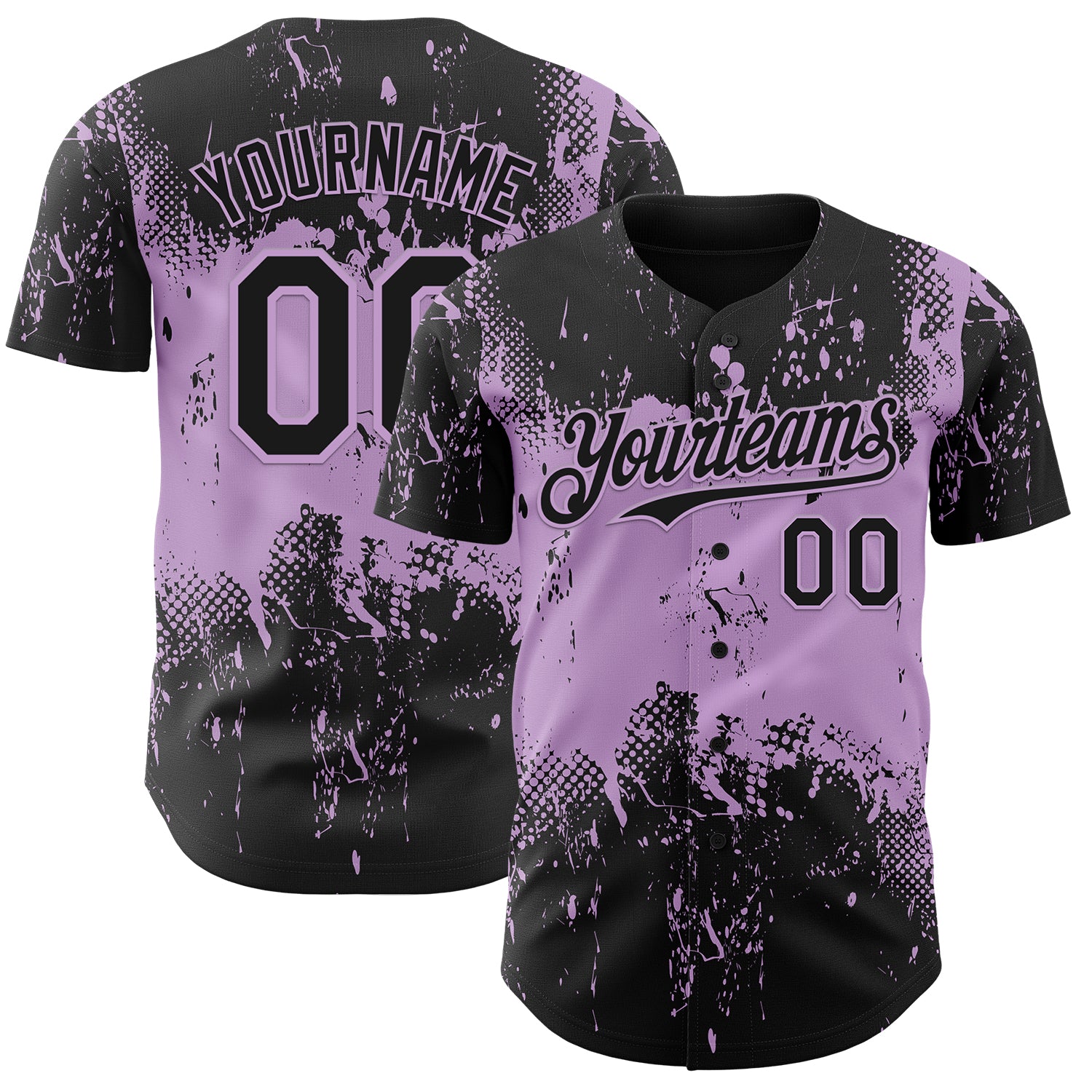 Custom Black Light Purple 3D Pattern Design Abstract Splatter Grunge Paint Authentic Baseball Jersey