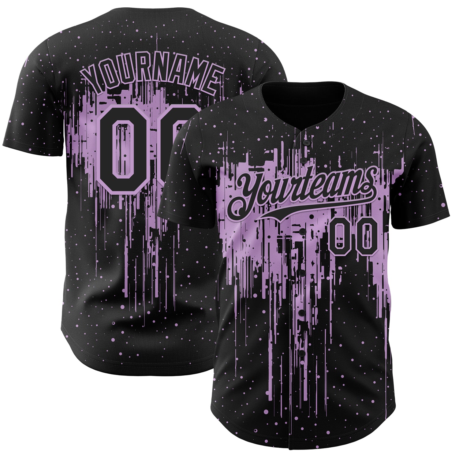 Custom Black Light Purple 3D Pattern Design Dripping Splatter Paint Authentic Baseball Jersey
