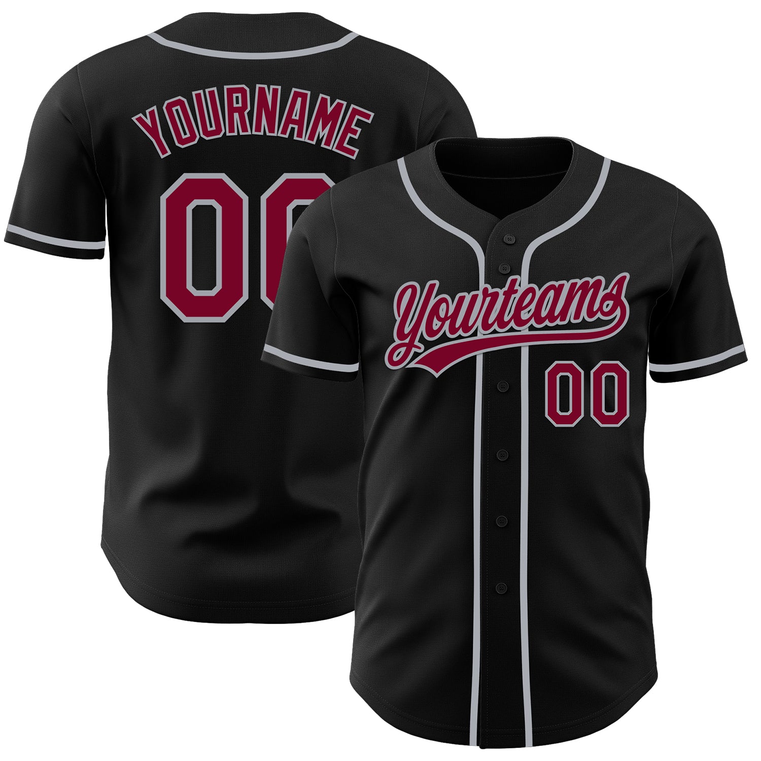 Custom Black Maroon-Gray Authentic Baseball Jersey