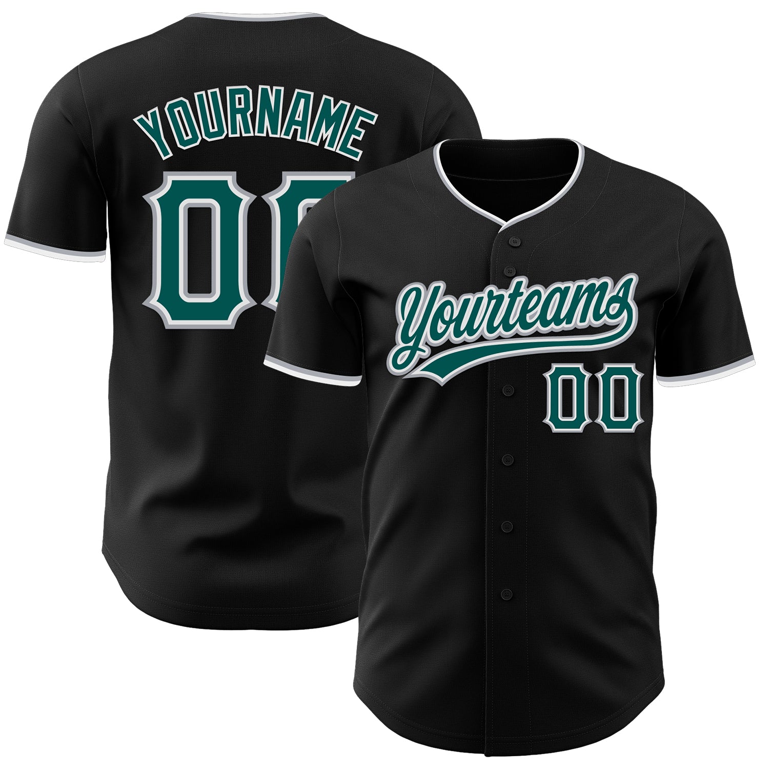 Custom Black Midnight Green Gray-White Authentic Baseball Jersey
