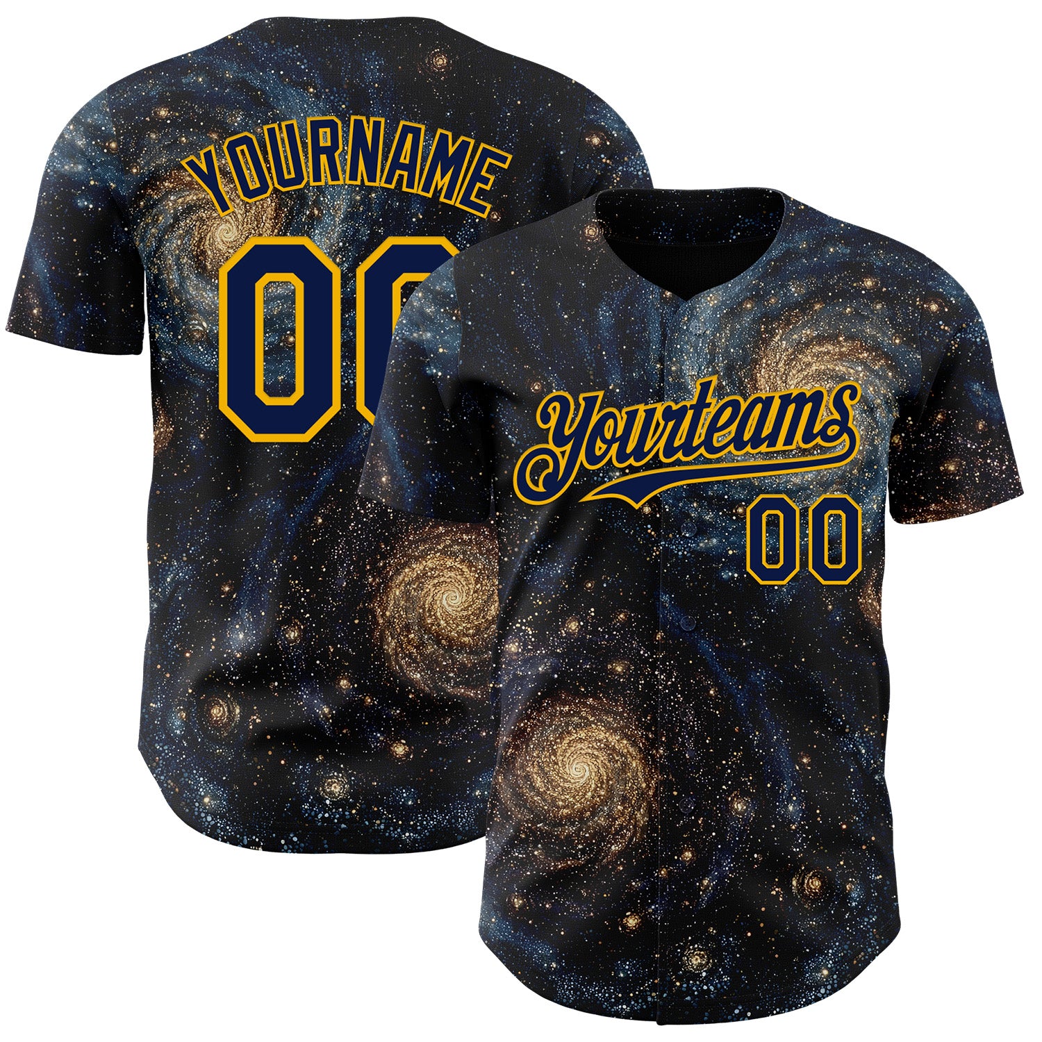 Custom Black Navy-Gold Galaxy Star Authentic Baseball Jersey