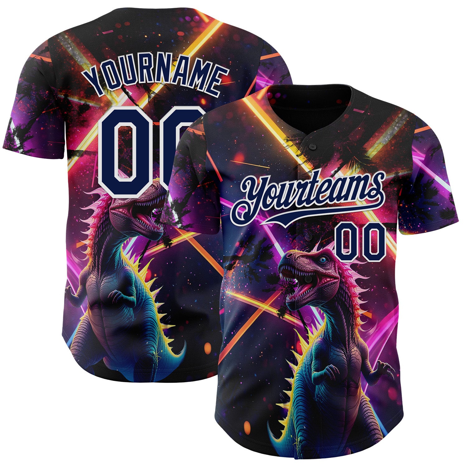 Custom Black Navy Purple-White Cyber Tropical Palm Trees Music Festival Gothic Fantasy Authentic Baseball Jersey