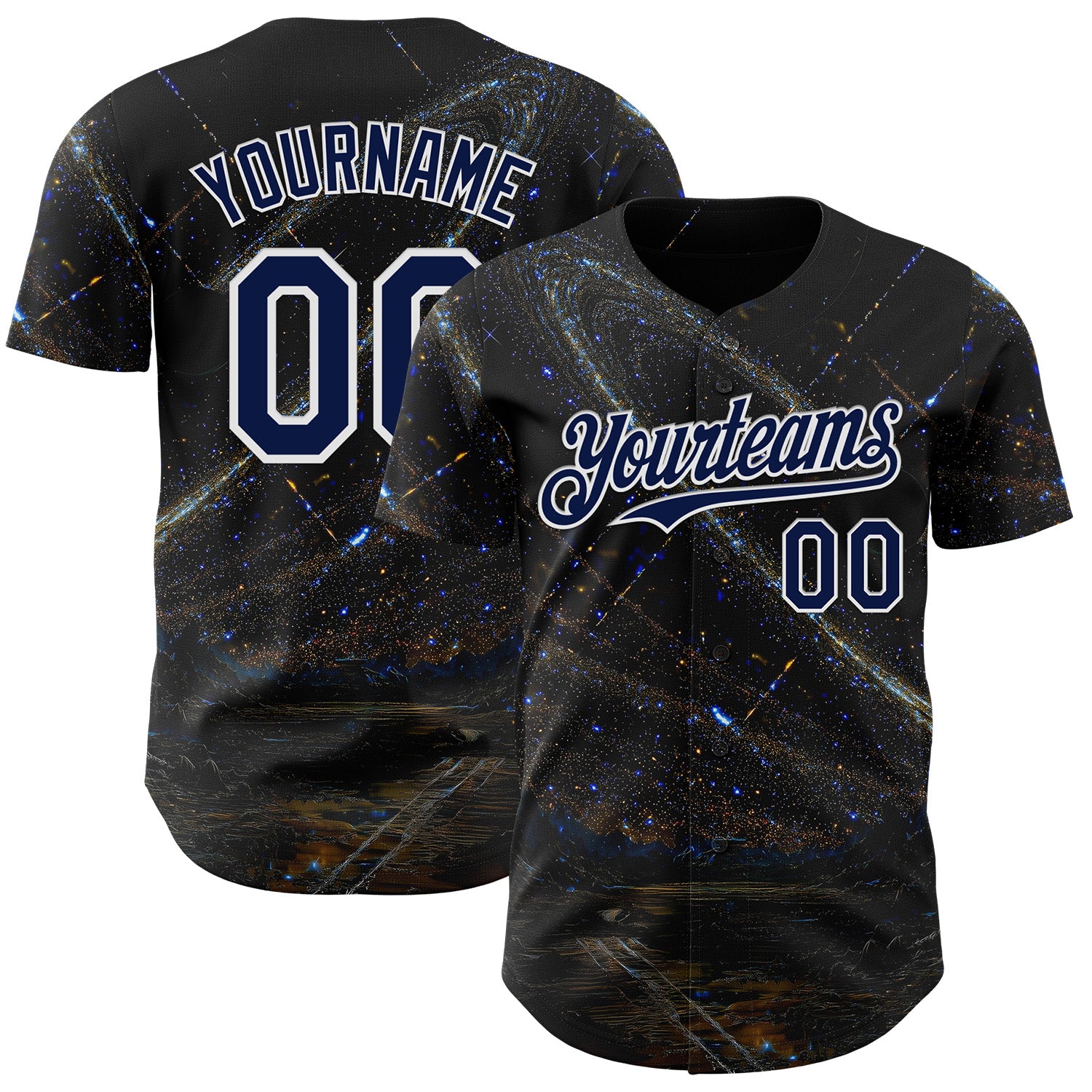Custom Black Navy-White Galaxy Star Authentic Baseball Jersey