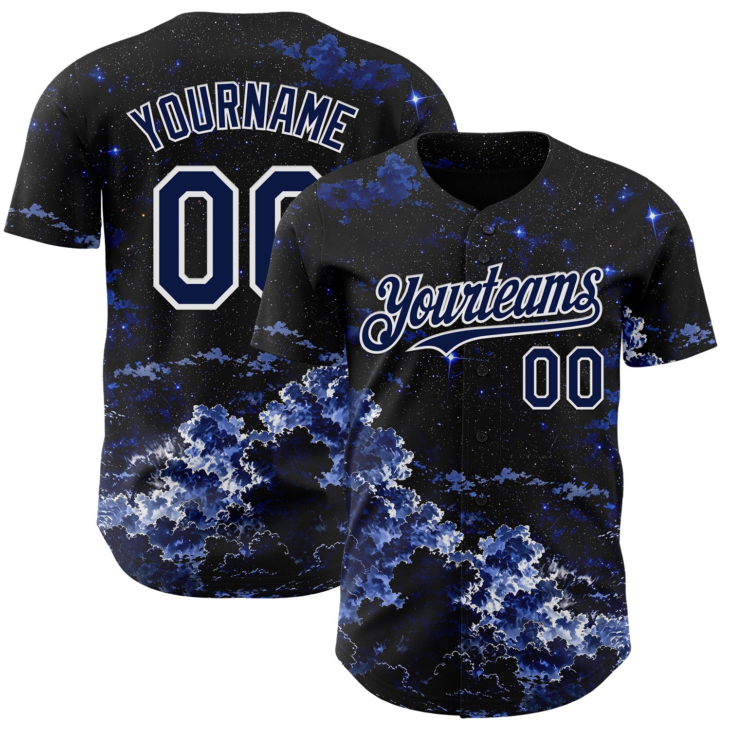 Custom Black Navy-White Galaxy Star Nebula Authentic Baseball Jersey