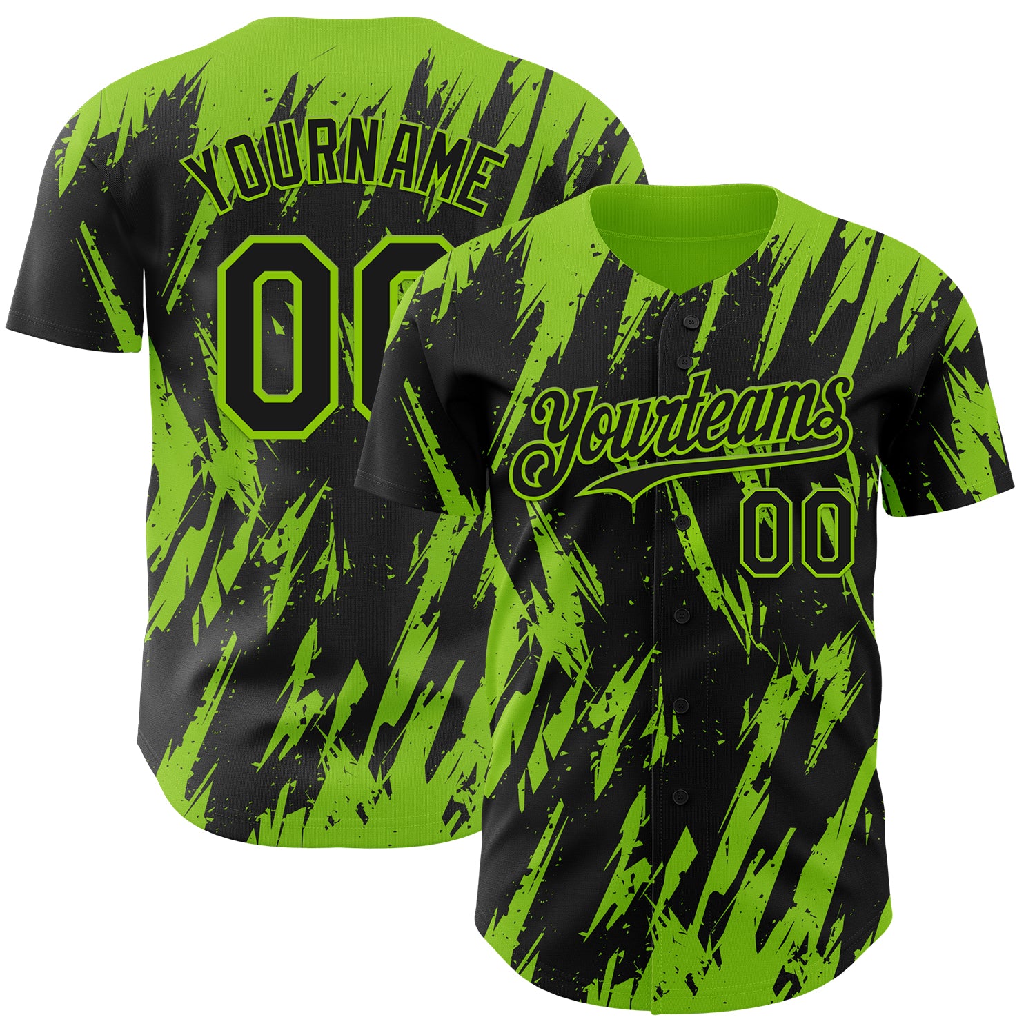 Custom Black Neon Green 3D Pattern Design Splatter Torn Sharp Brush Stroke Authentic Baseball Jersey