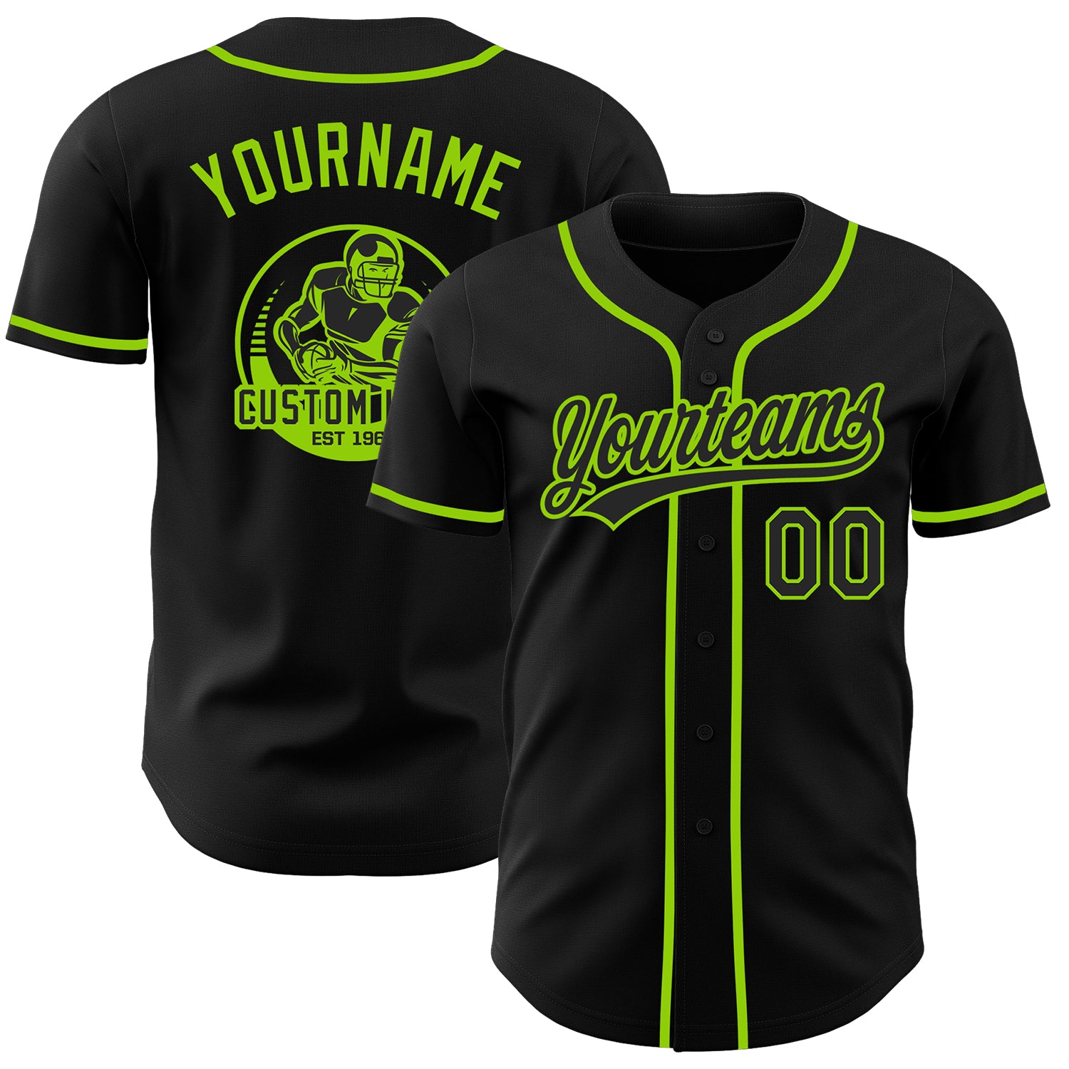 Custom Black-Neon Green Authentic Baseball Jersey