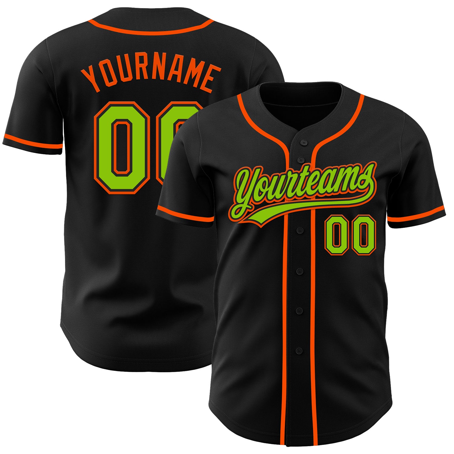 Custom Black Neon Green-Orange Authentic Baseball Jersey
