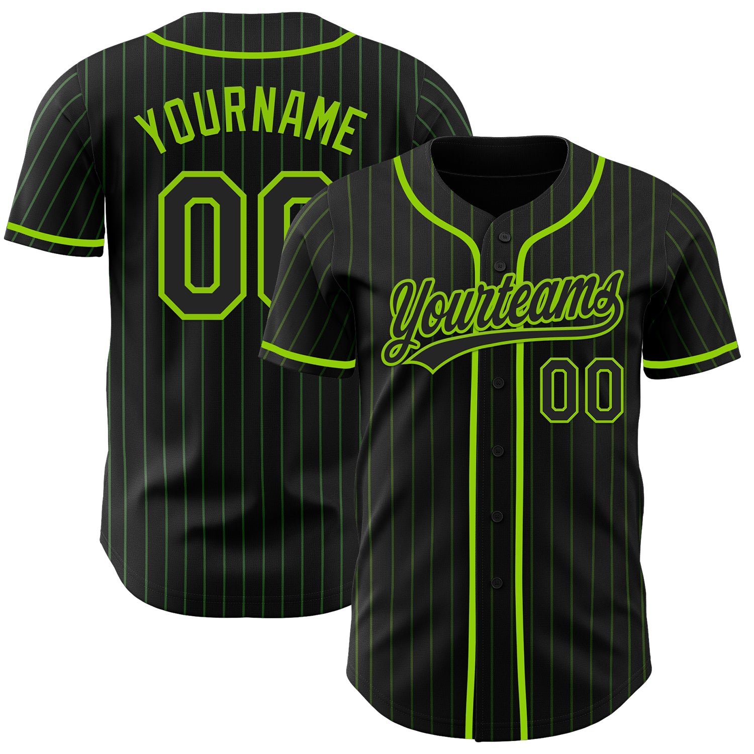 Custom Black Neon Green Pinstripe Neon Green Authentic Baseball Jersey