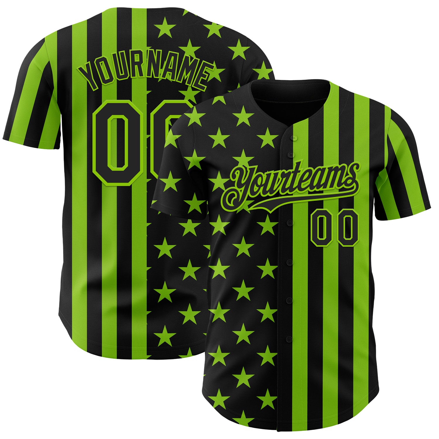 Custom Black-Neon Green USA Flag Patriotic Split Stars and Stripes Authentic Baseball Jersey