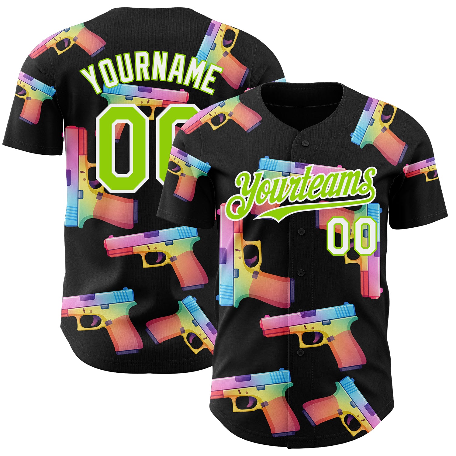 Custom Black Neon Green-White Colorful Firepower 3D Pattern Design Authentic Baseball Jersey