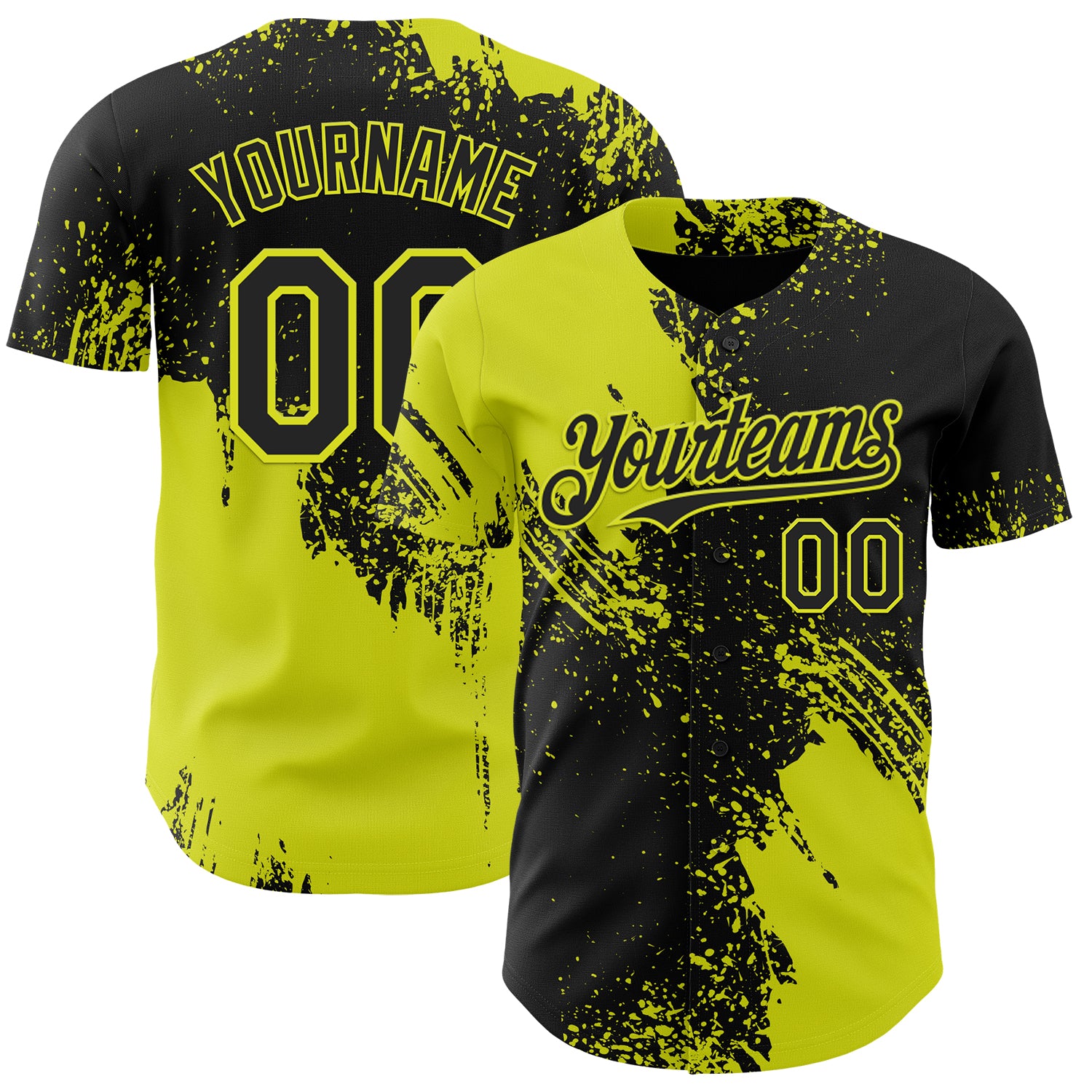 Custom Black-Neon Yellow Abstract Brush Stroke Authentic Baseball Jersey