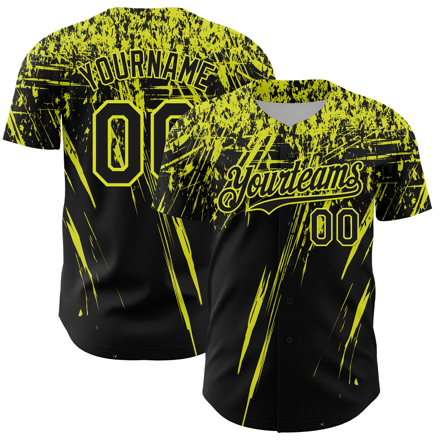 Custom Black Neon Yellow Distressed Scratch Brush Stroke Authentic Baseball Jersey