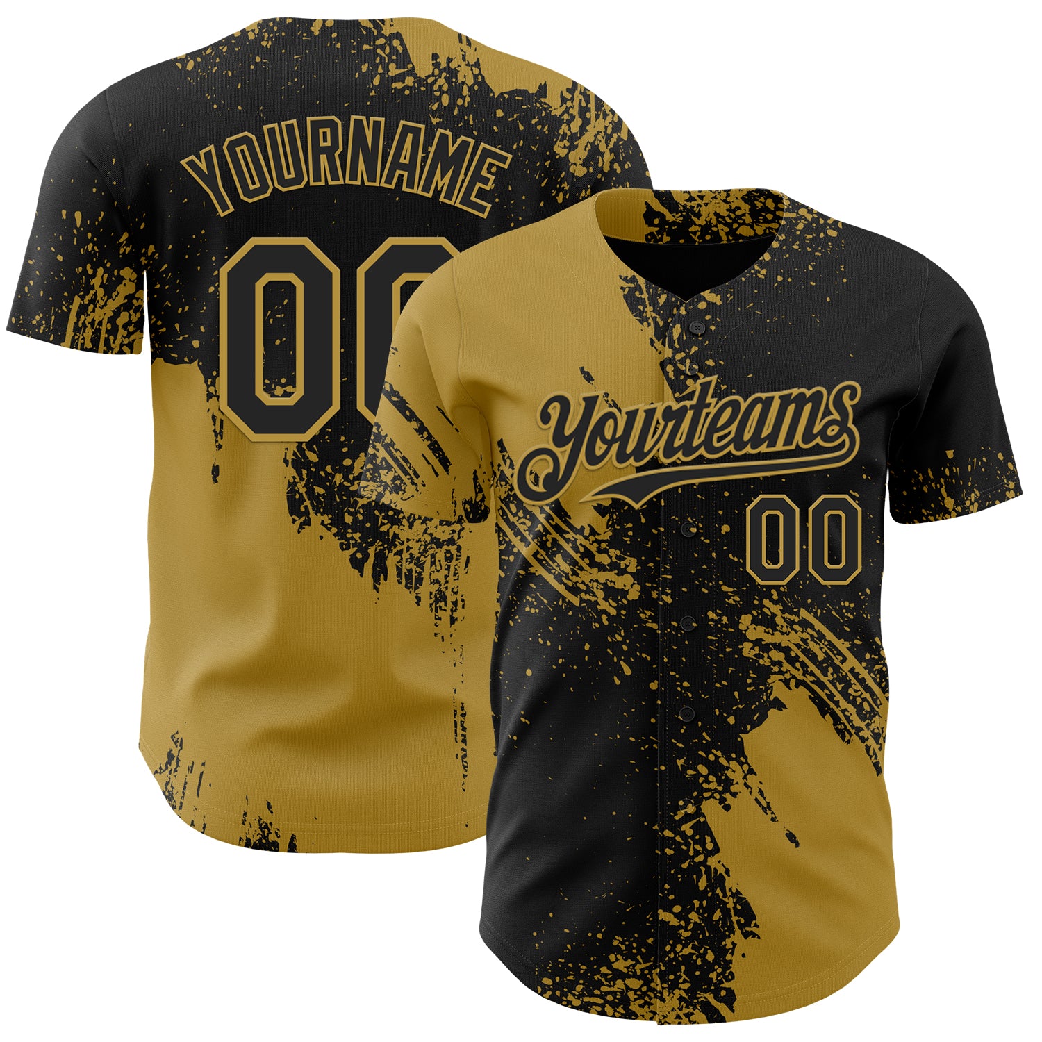 Custom Black-Old Gold Abstract Brush Stroke Authentic Baseball Jersey