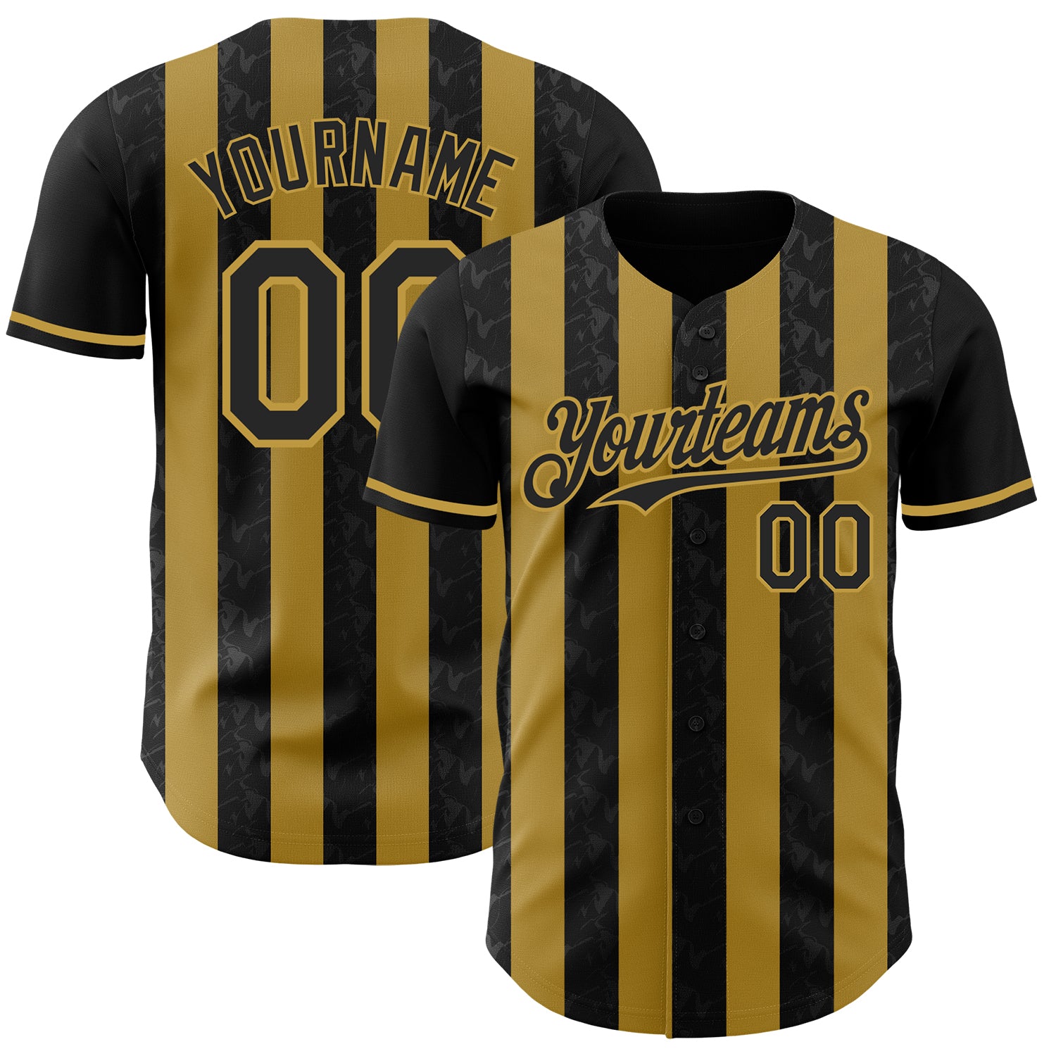Custom Black-Old Gold Classic Vertical Stripe Fluid Liquid Texture Authentic Baseball Jersey