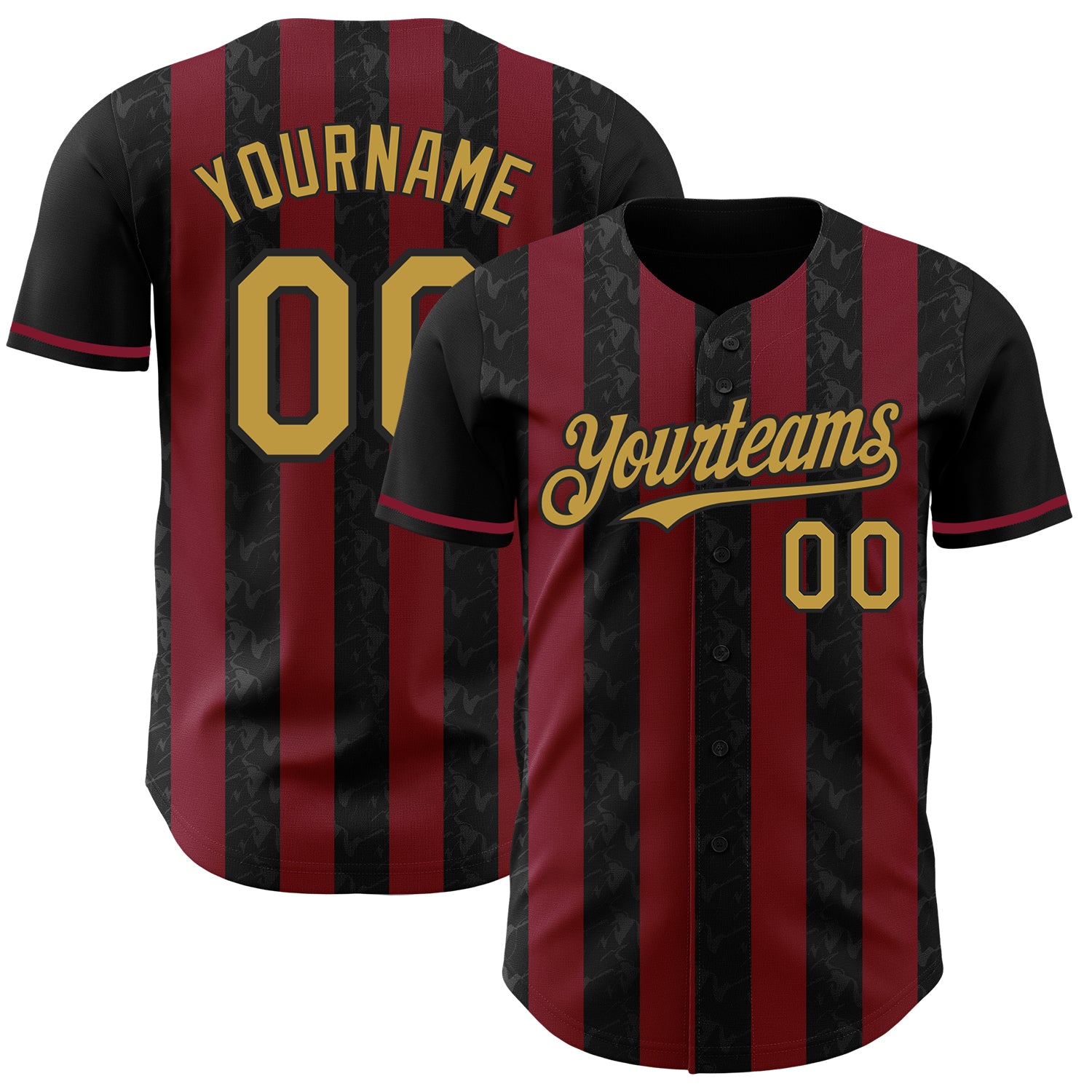 Custom Black Old Gold-Crimson Classic Vertical Stripe Fluid Liquid Texture Authentic Baseball Jersey