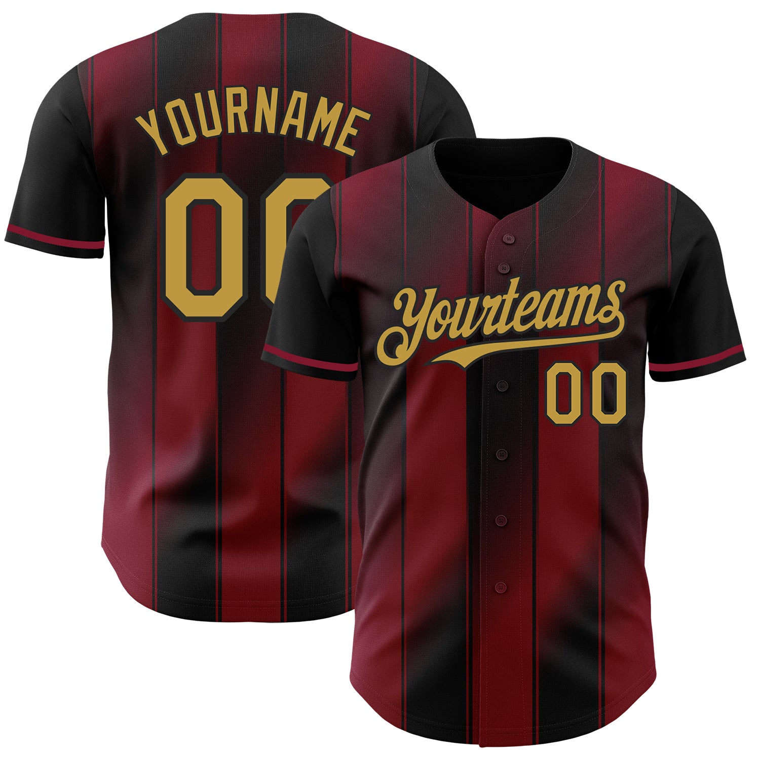 Custom Black Old Gold-Crimson Gradient Classic Vertical Stripe Authentic Baseball Jersey