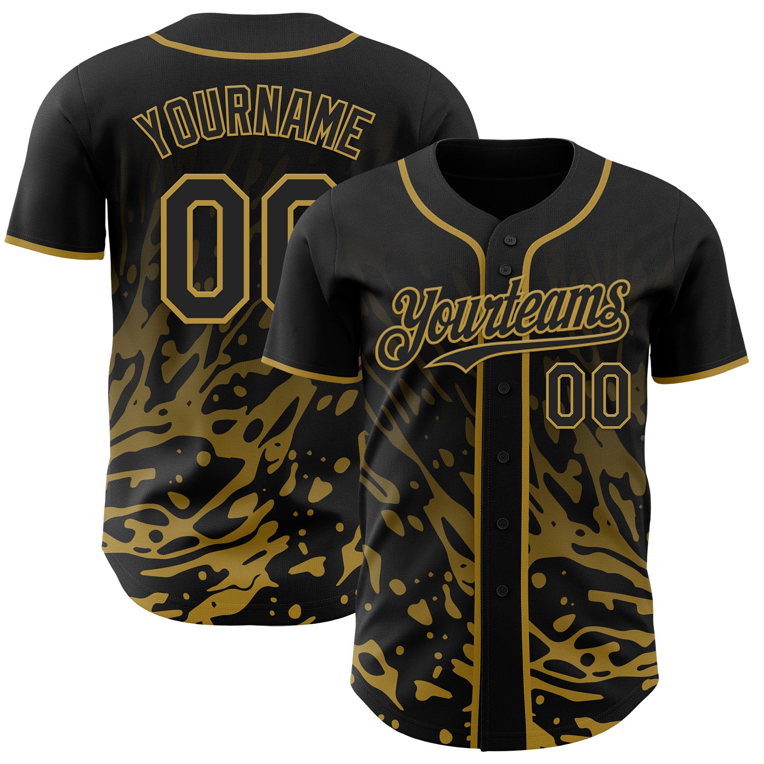 Custom Black-Old Gold Fluid Liquid Wave Splatter Authentic Baseball Jersey