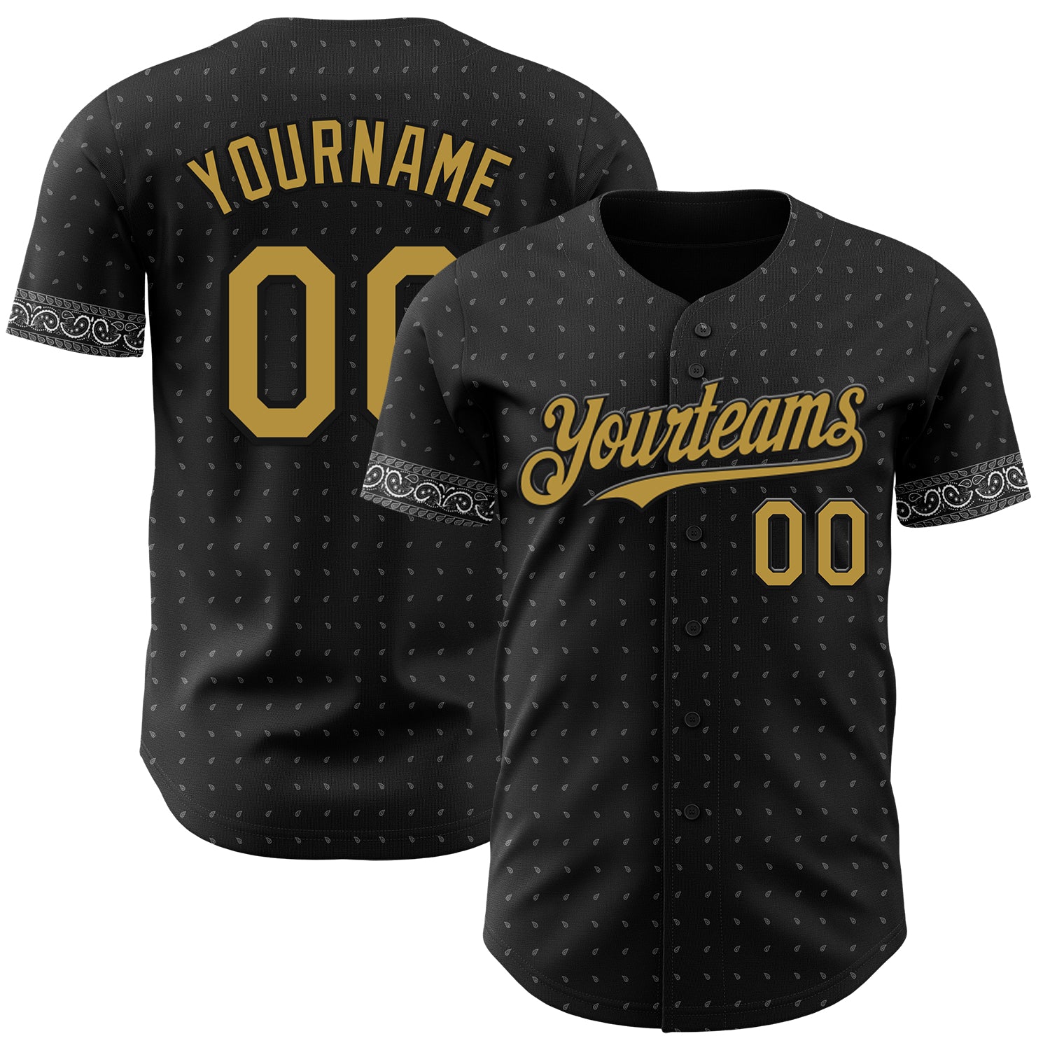 Custom Black Old Gold-Gray 3D Pattern Design Rave Party Ethnic Paisley Bandana Authentic Baseball Jersey