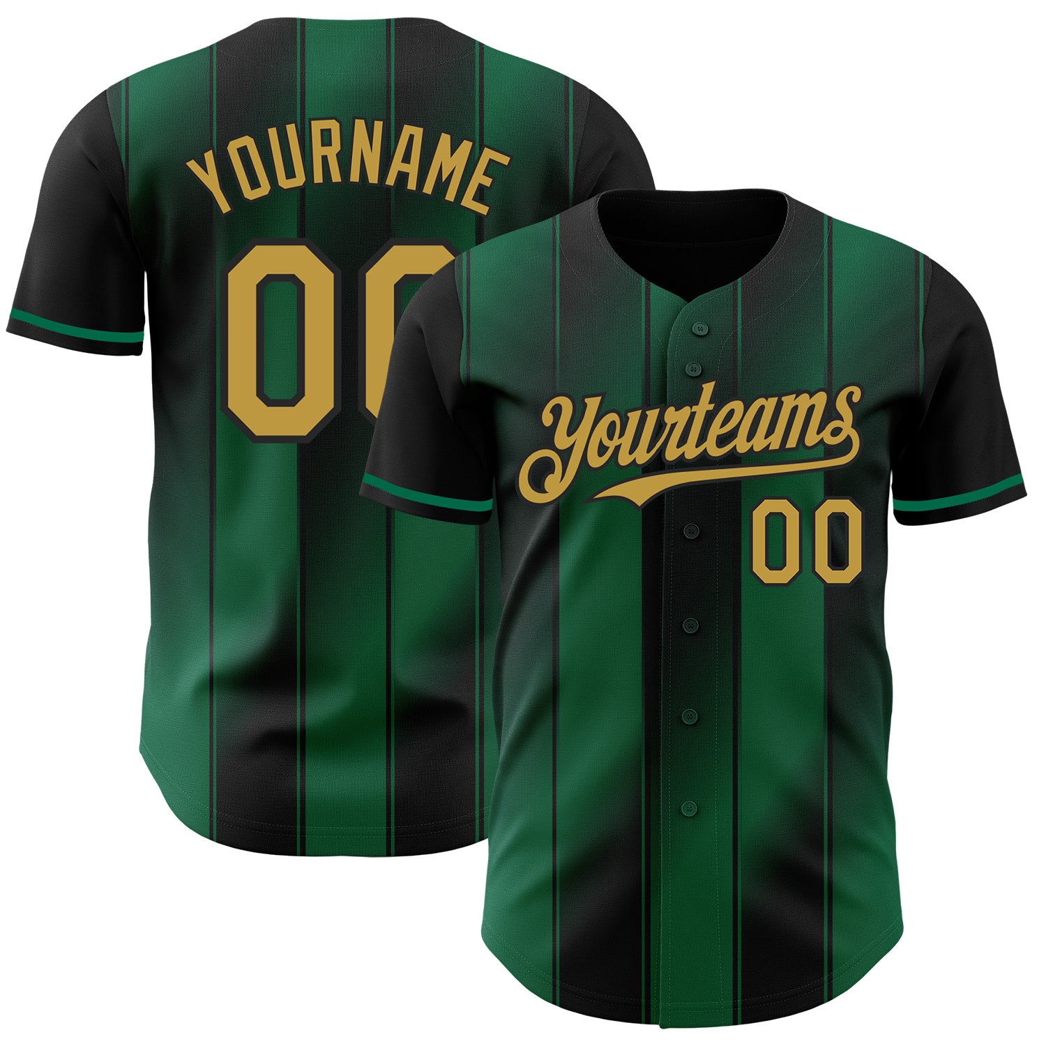 Custom Black Old Gold-Kelly Green Gradient Classic Vertical Stripe Authentic Baseball Jersey
