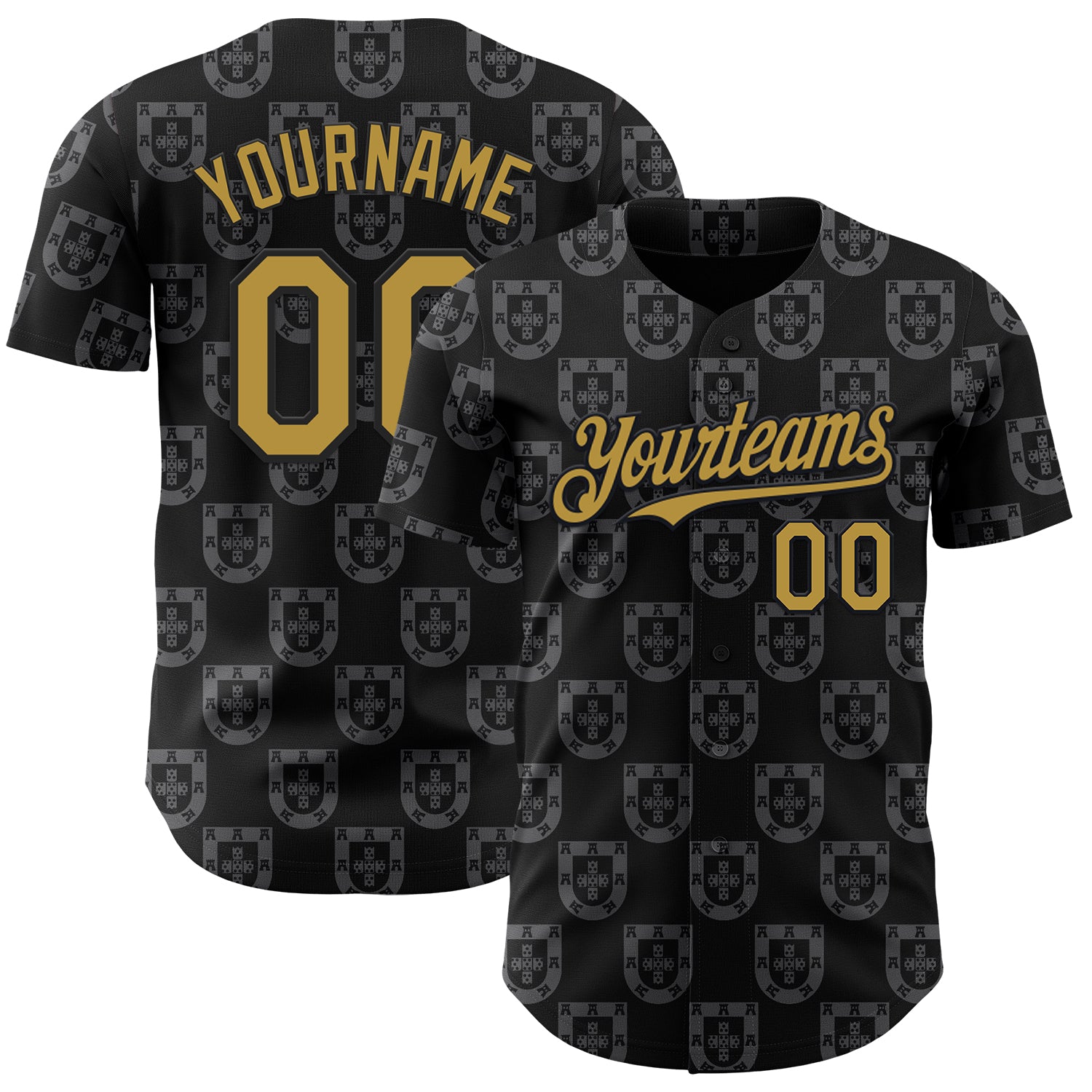 Custom Black-Old Gold Portugal Style Authentic Baseball Jersey