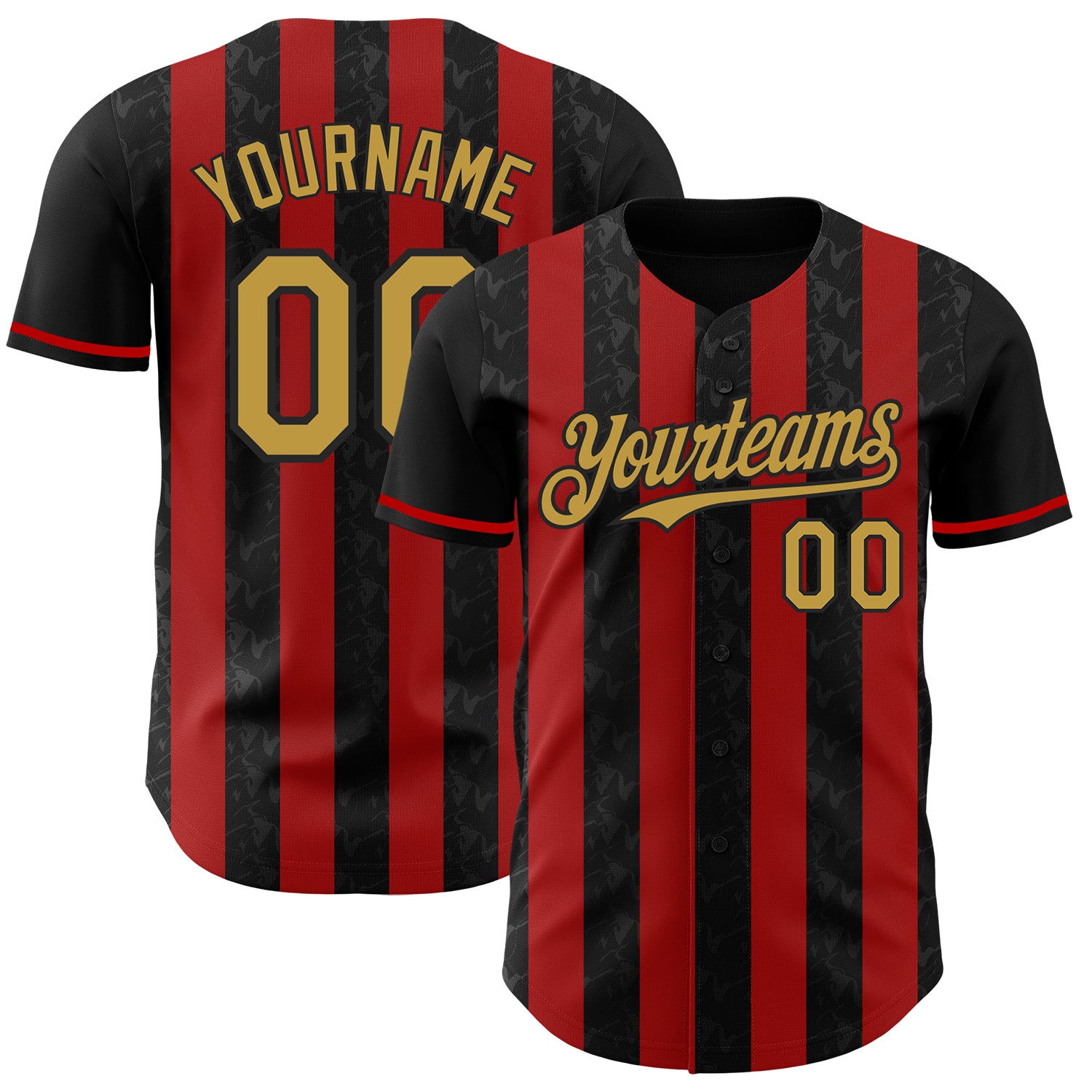 Custom Black Old Gold-Red Classic Vertical Stripe Fluid Liquid Texture Authentic Baseball Jersey