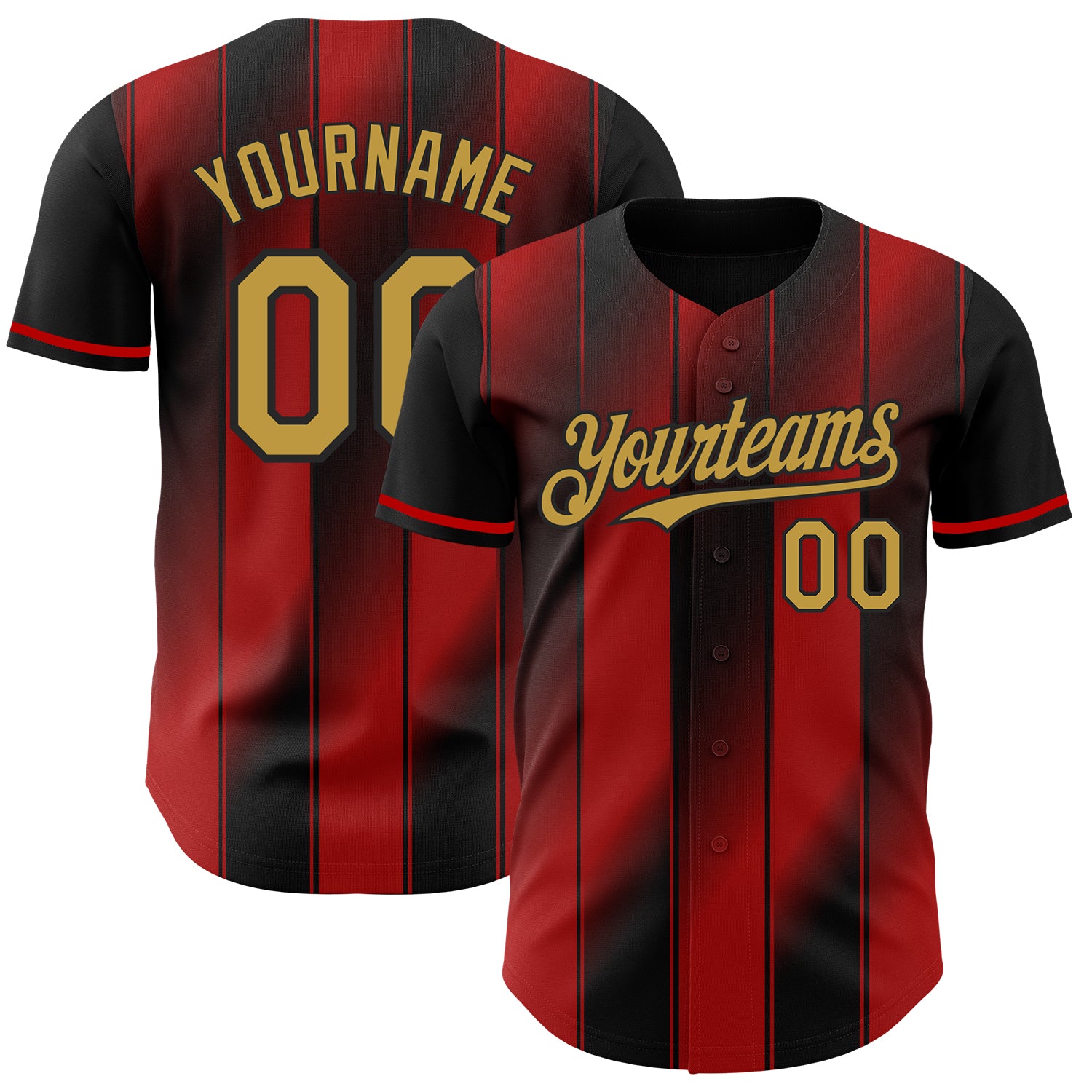 Custom Black Old Gold-Red Gradient Classic Vertical Stripe Authentic Baseball Jersey