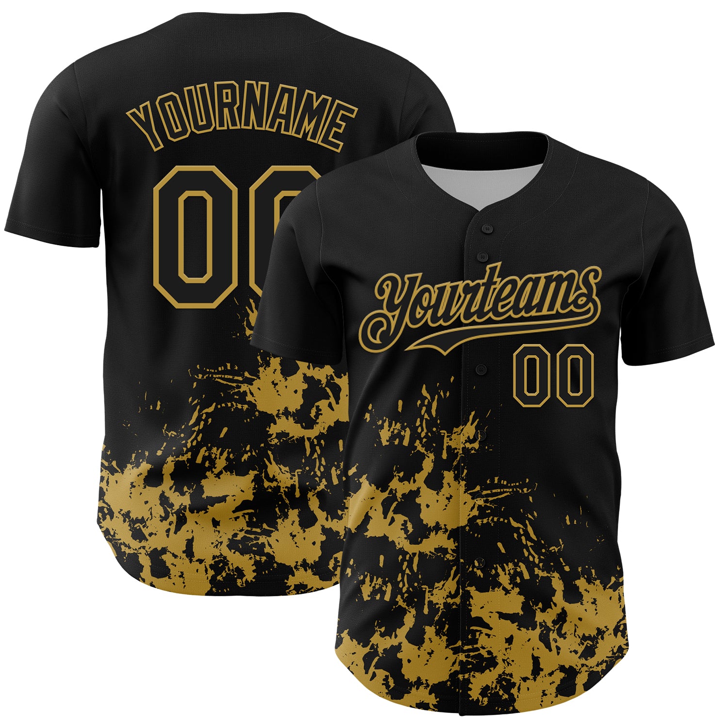 Custom Black Old Gold Splatter Authentic Baseball Jersey