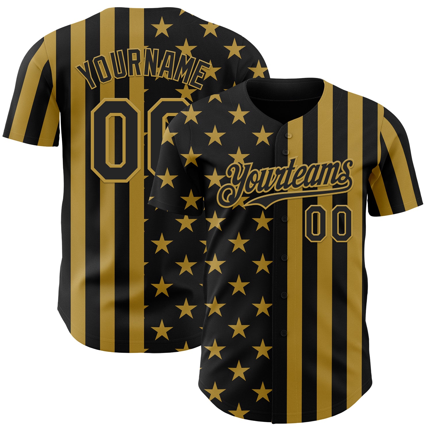 Custom Black-Old Gold USA Flag Patriotic Split Stars and Stripes Authentic Baseball Jersey