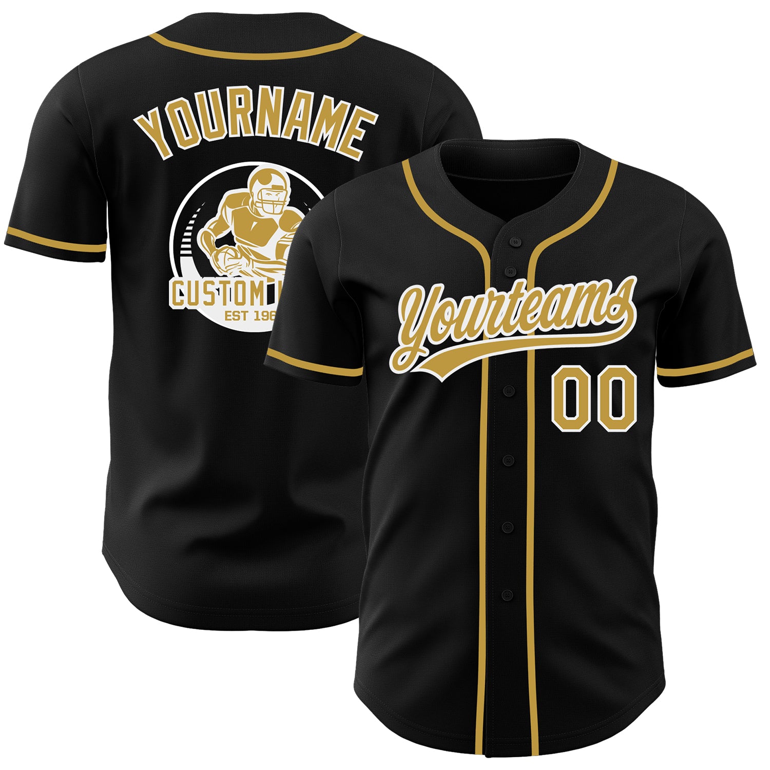 Custom Black Old Gold-White Authentic Baseball Jersey