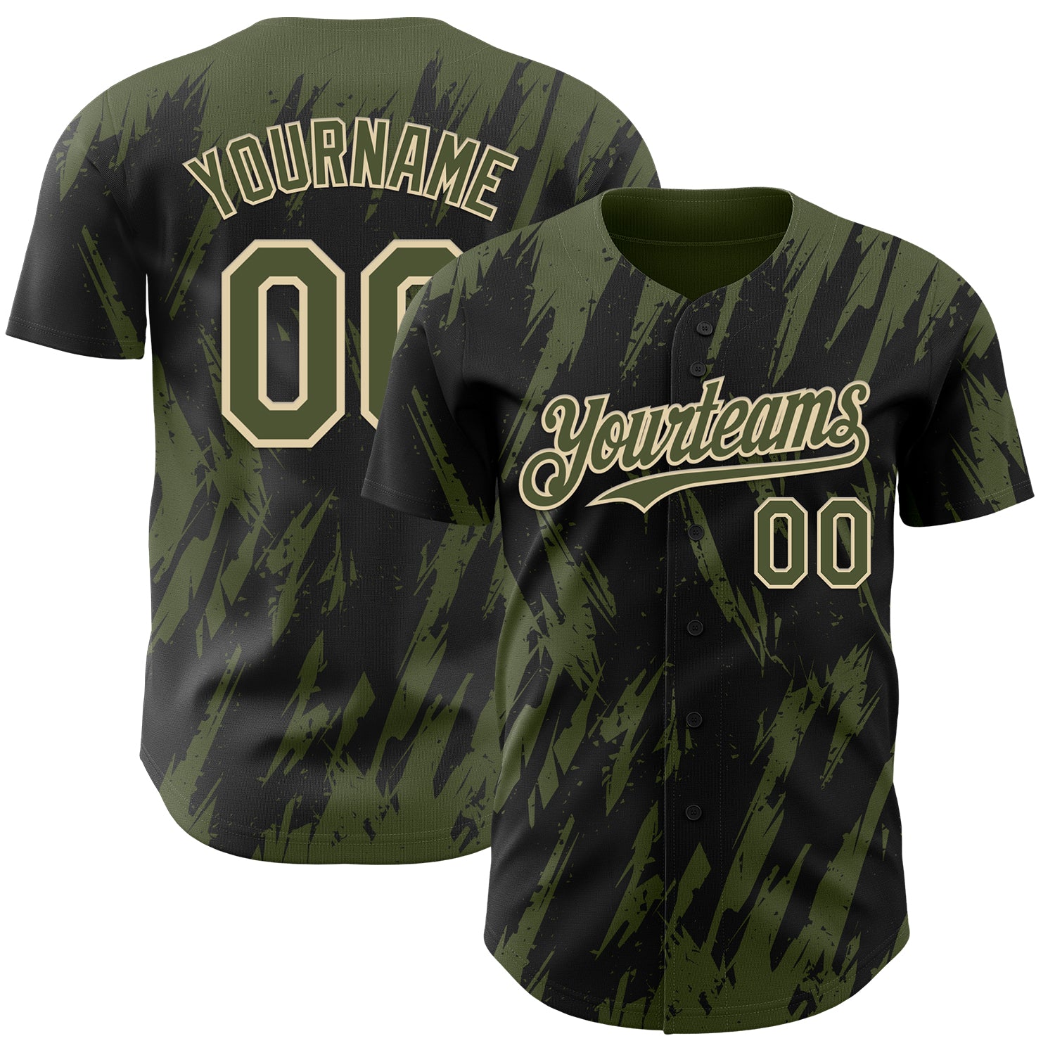 Custom Black Olive-Cream 3D Pattern Design Splatter Torn Sharp Brush Stroke Authentic Baseball Jersey