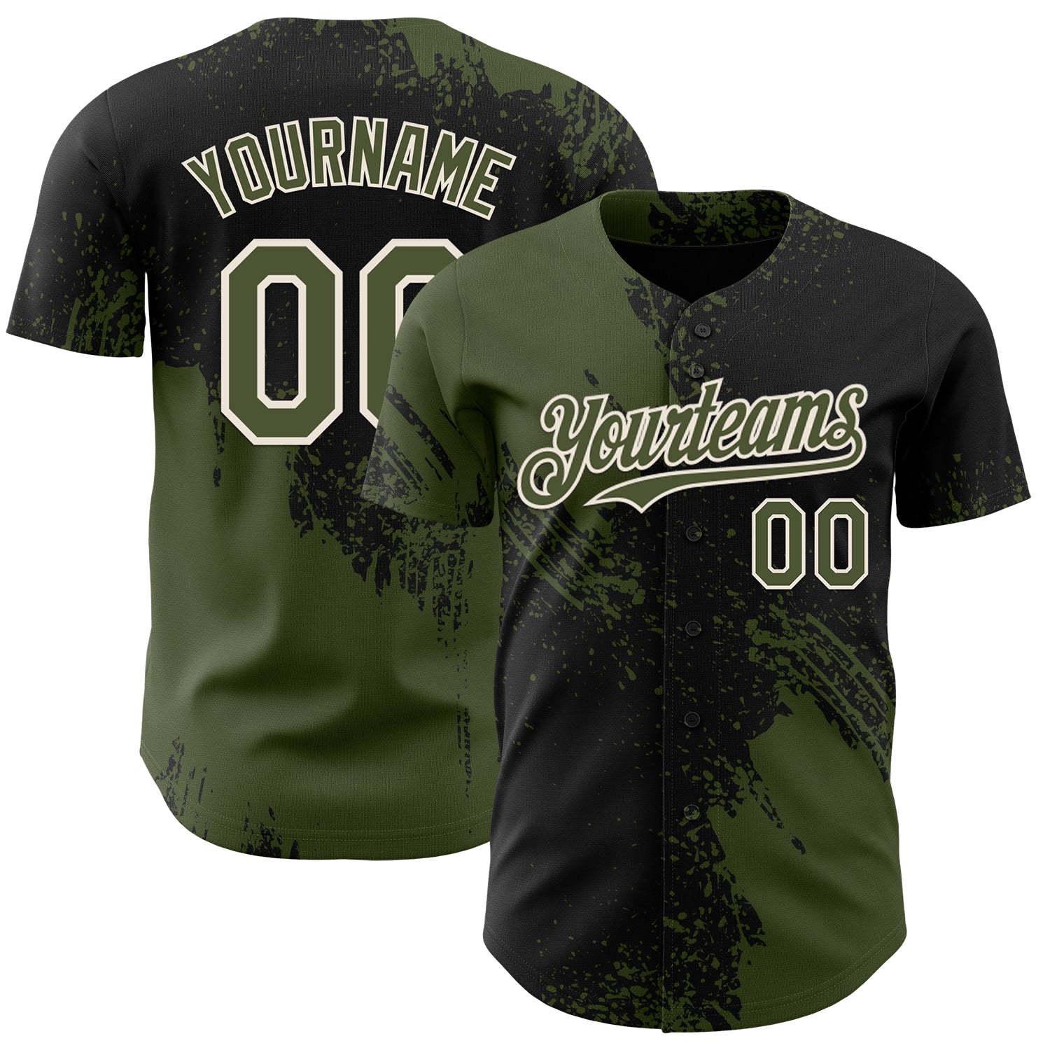 Custom Black Olive-Cream Abstract Brush Stroke Authentic Baseball Jersey