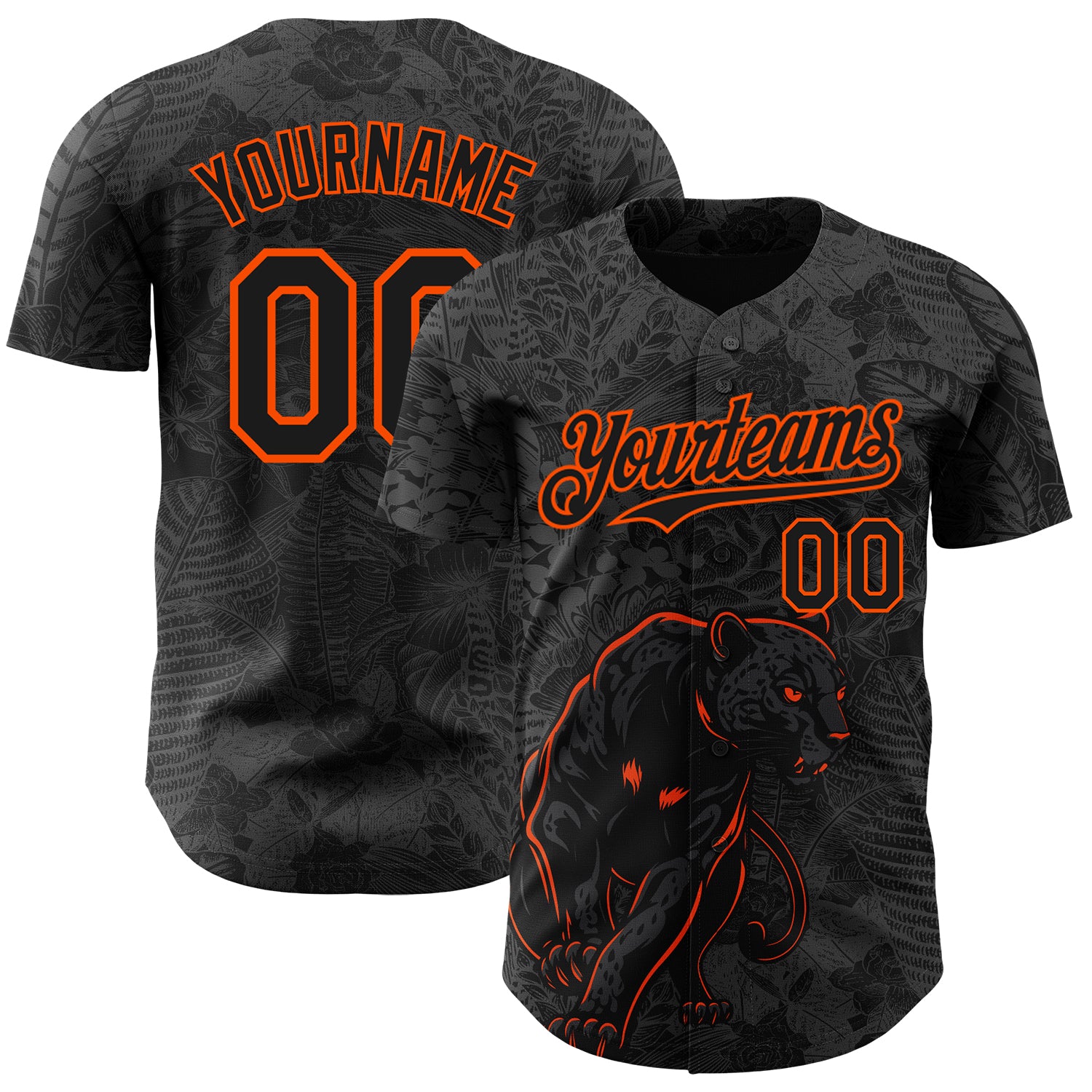 Custom Black Orange 3D Hawaii Tropical Palm Leaves And Animal Leopard Authentic Baseball Jersey
