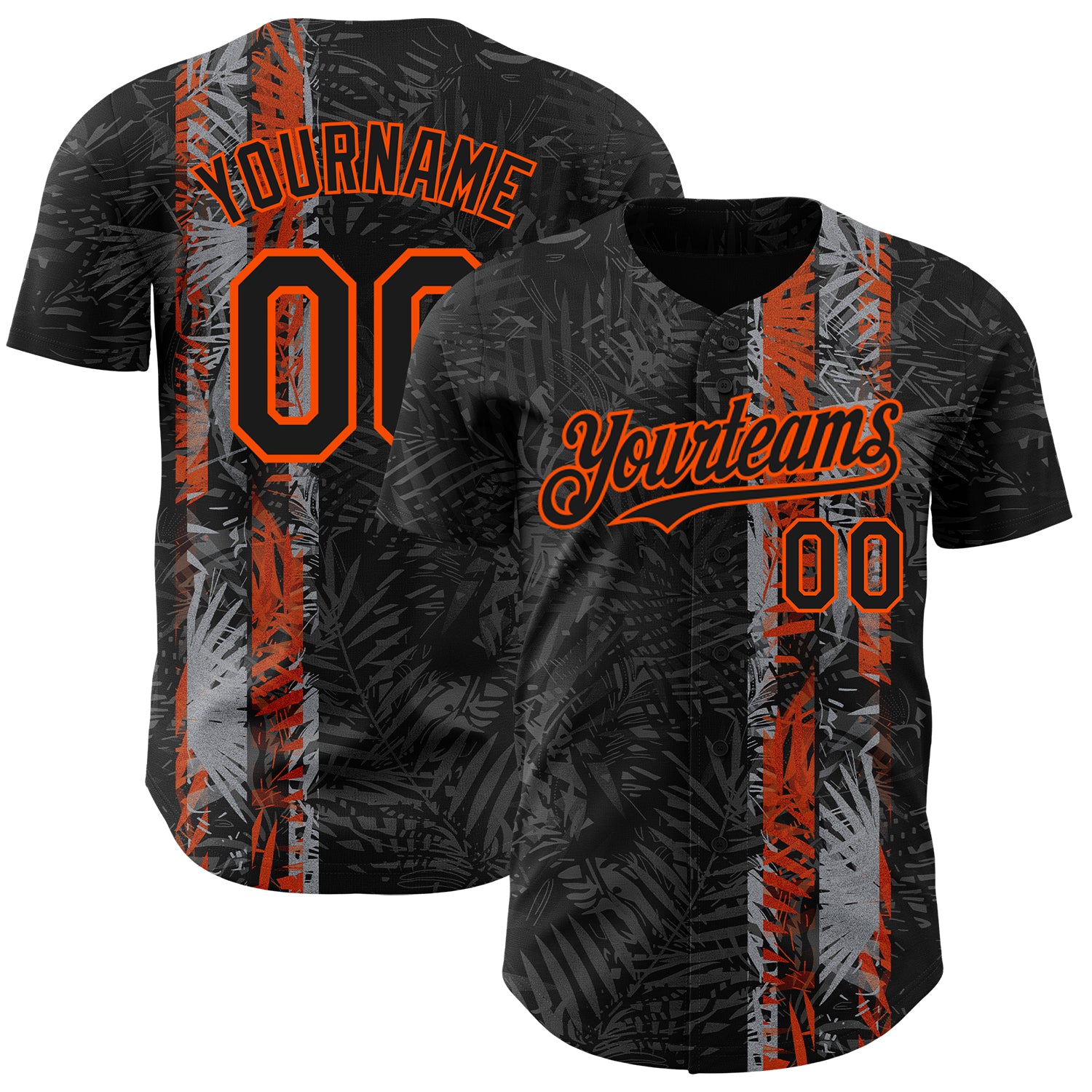 Custom Black Orange 3D Hawaii Tropical Palm Leaves Authentic Baseball Jersey